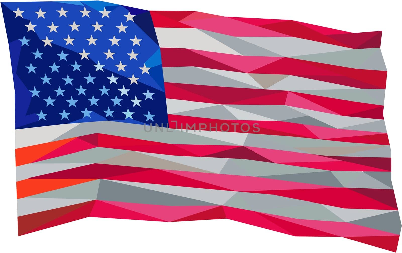 Low polygon style illustration of a usa american flag stars and stripes set on isolated white background.