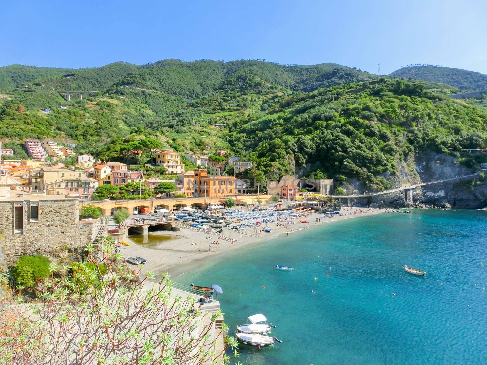 The coastline of Monterosso in Italy. Monterosso is one of five famous coastline villages in the Cinque Terre National Park.