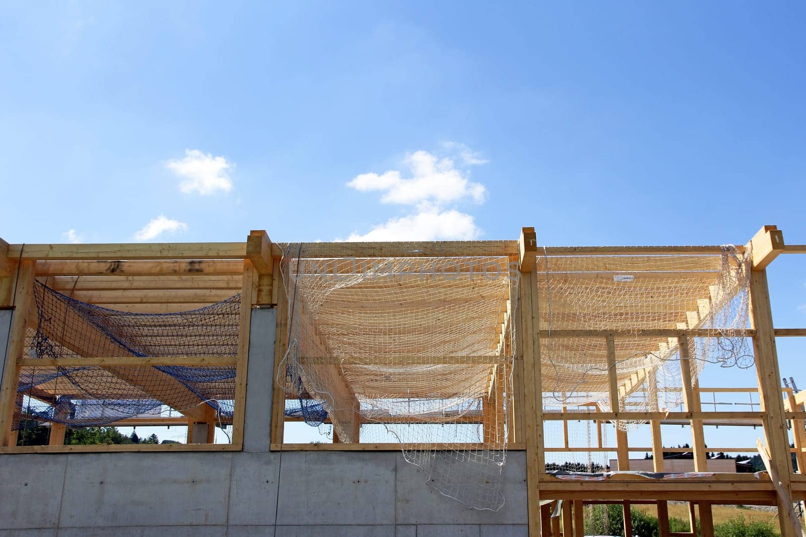 Safety net at a construction site. Safety net on a wooden shell