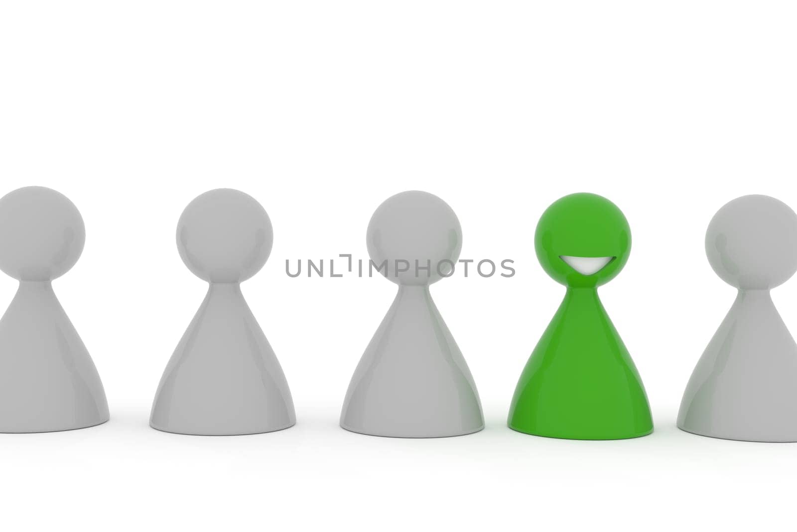 Be different or creative concept with small character in a row, 3d rendering