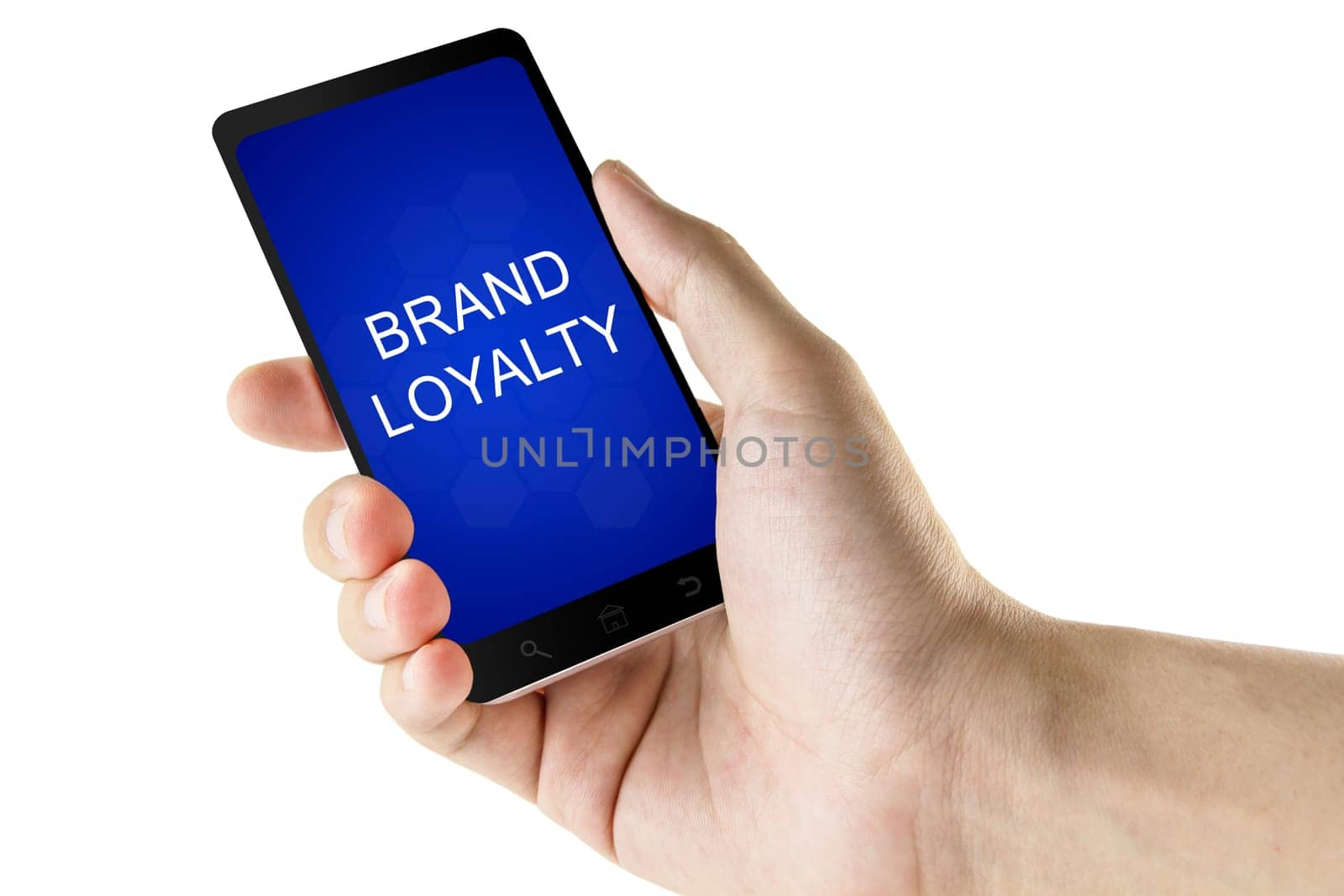 brand loyalty word on digital smart phone isolated white background