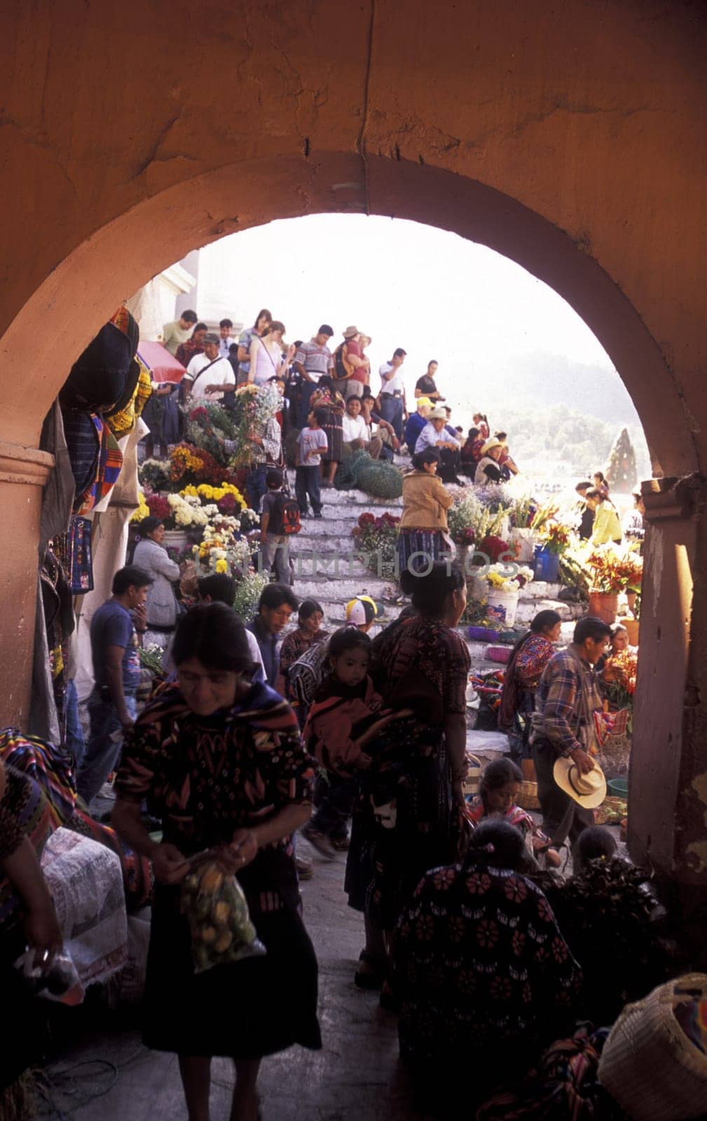 People in traditional clotes in the Village of Chichi or Chichicastenango in Guatemala in Central America.