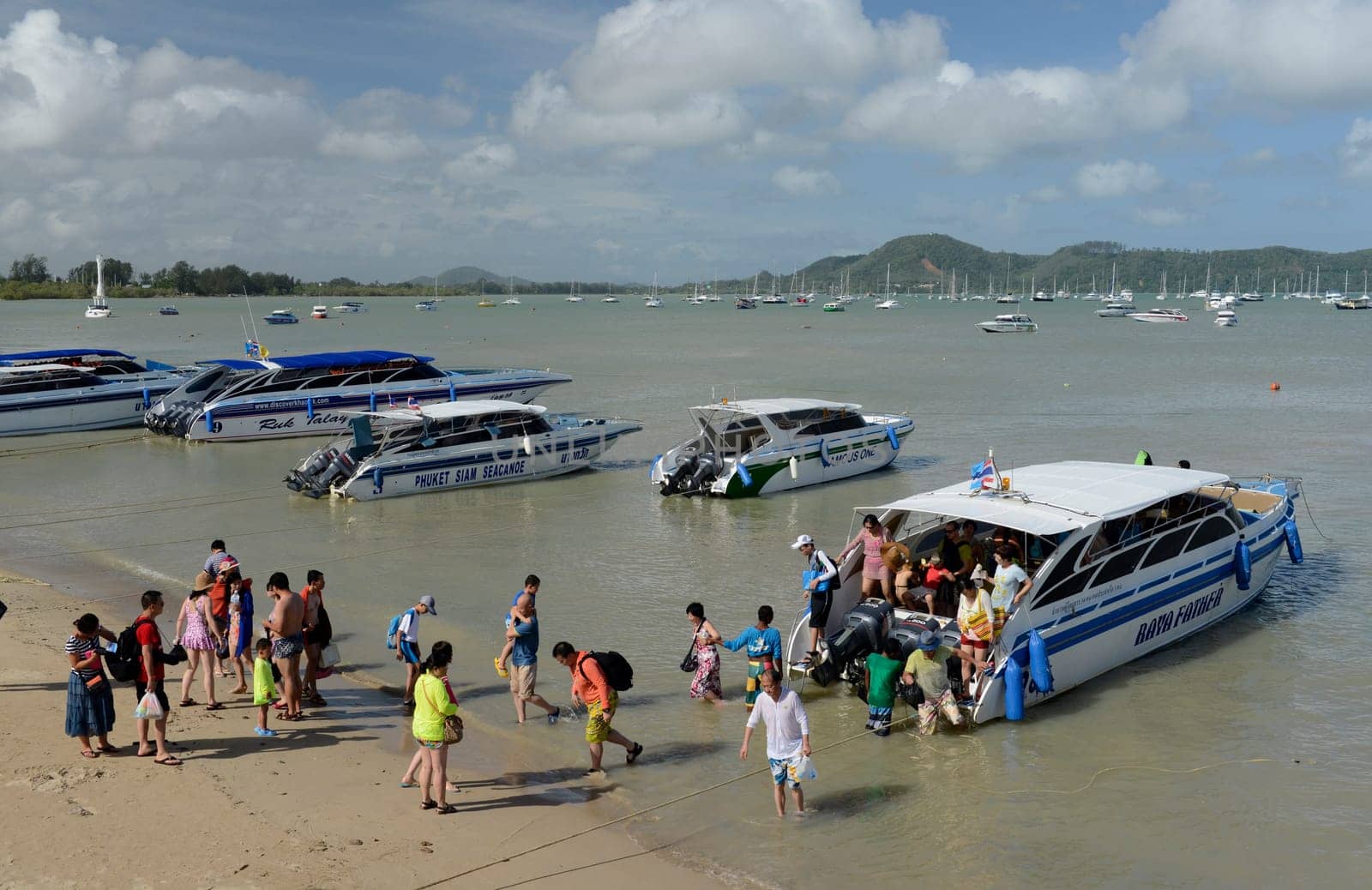 the pier of the tour boat to the Ao Phang Nga Nationalpark on the Phuket Island in the south of Thailand in Southeastasia...