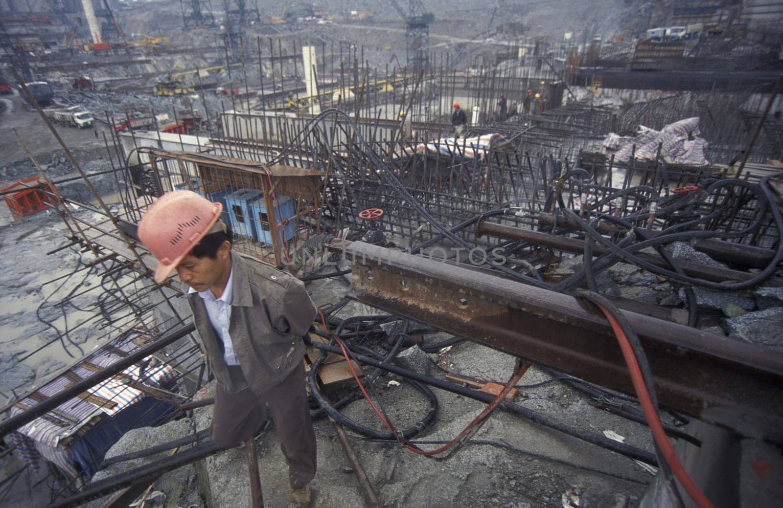 the constructions work at the three gorges dam project on the yangzi river in the province of hubei in china.