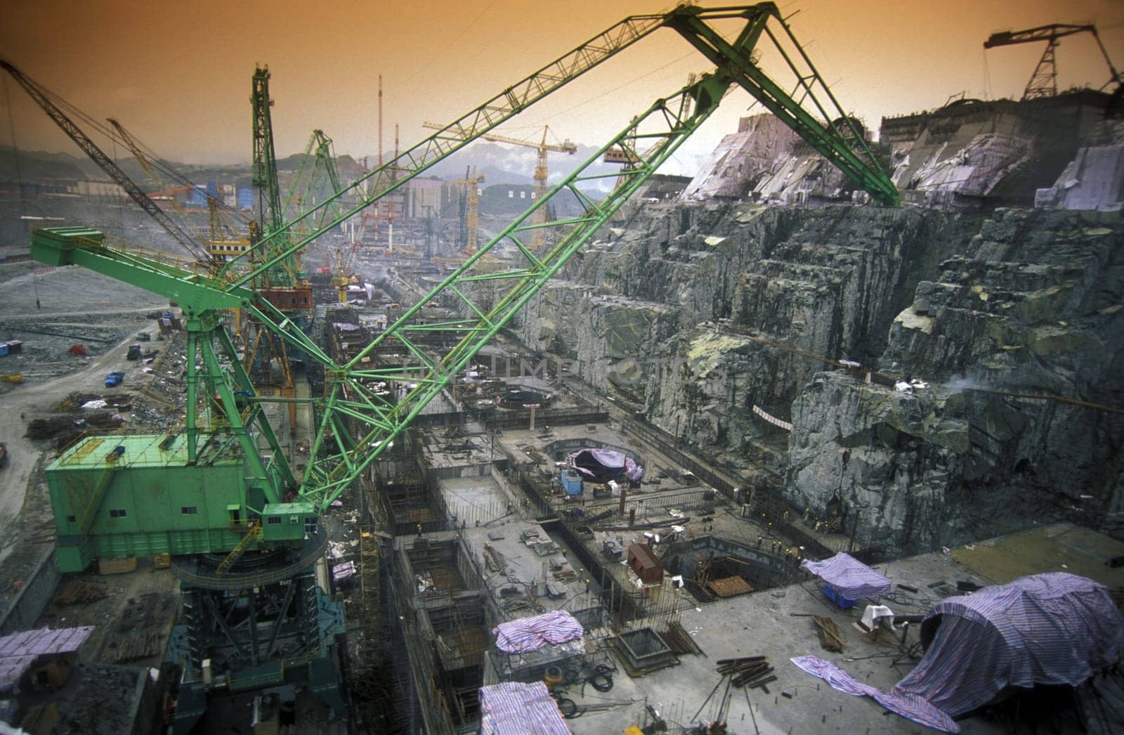 the constructions work at the three gorges dam project on the yangzi river in the province of hubei in china.