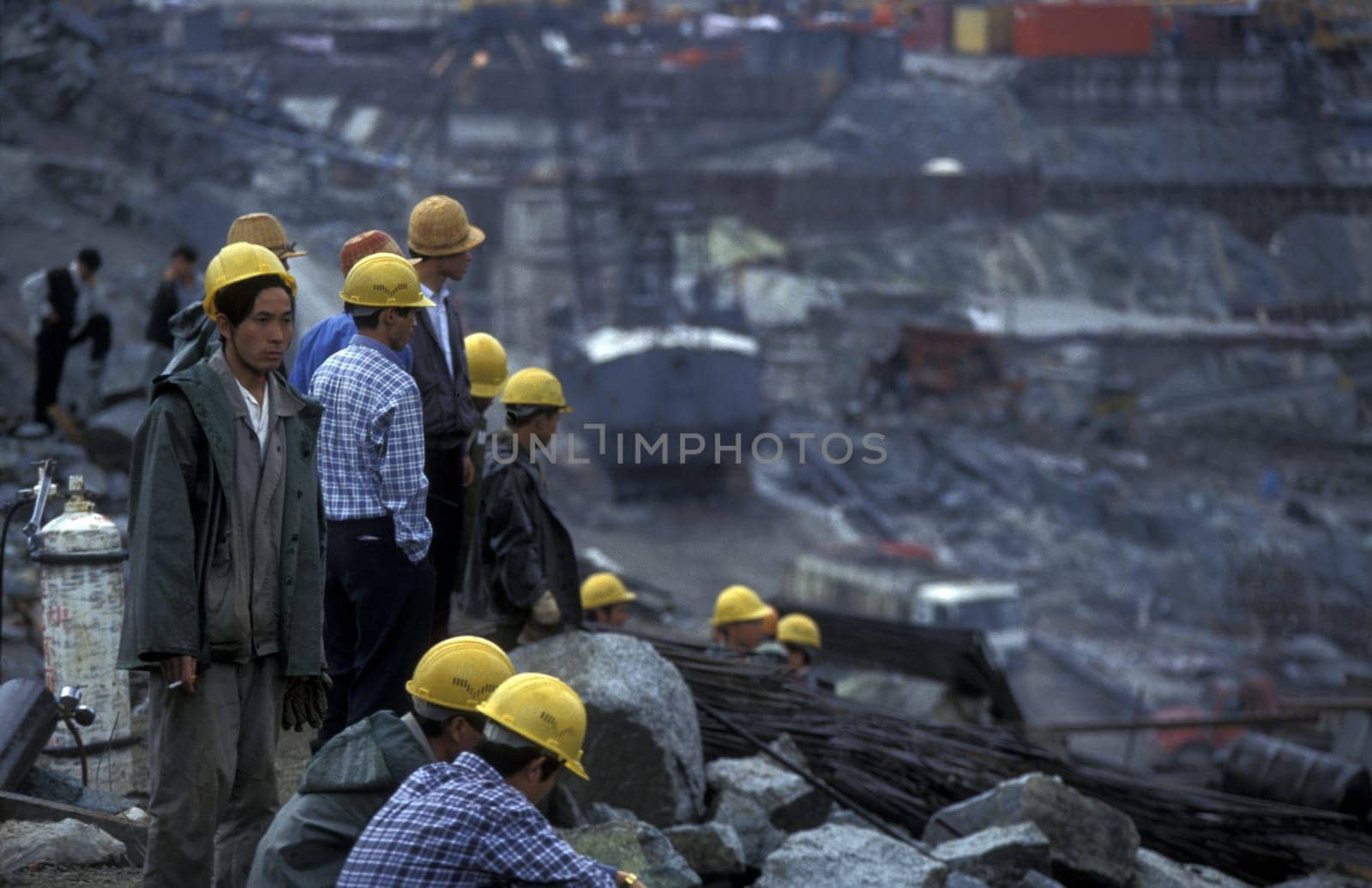 the constructions work at the three gorges dam project on the yangzi river in the province of hubei in china.