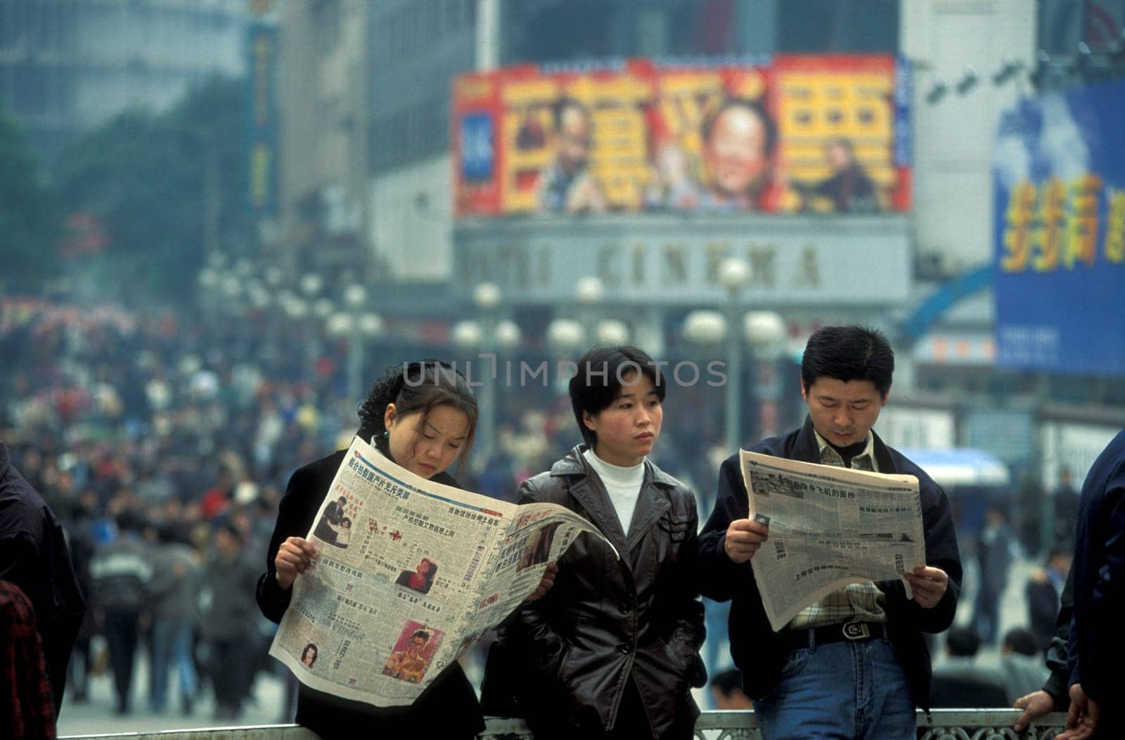 People at the main square in the city of Chongqing in the province of Sichuan in china in east asia.