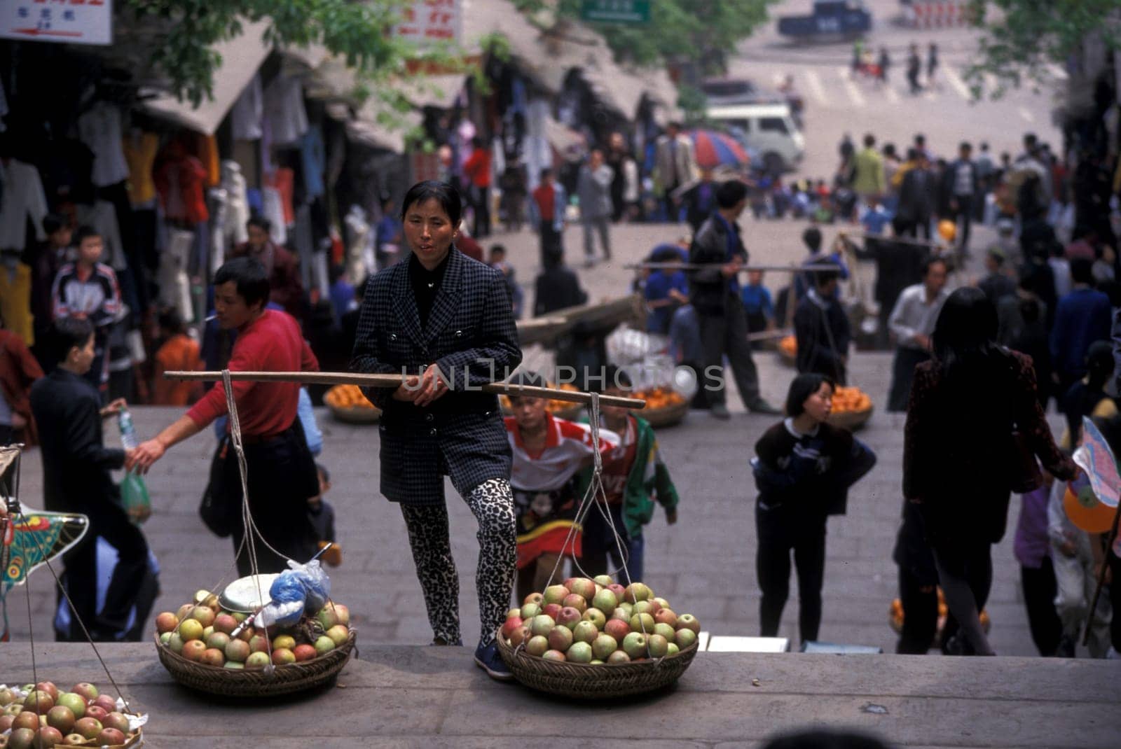 the market in the city of wushan on the yangzee river near the three gorges valley up of the three gorges dam project in the province of hubei in china.