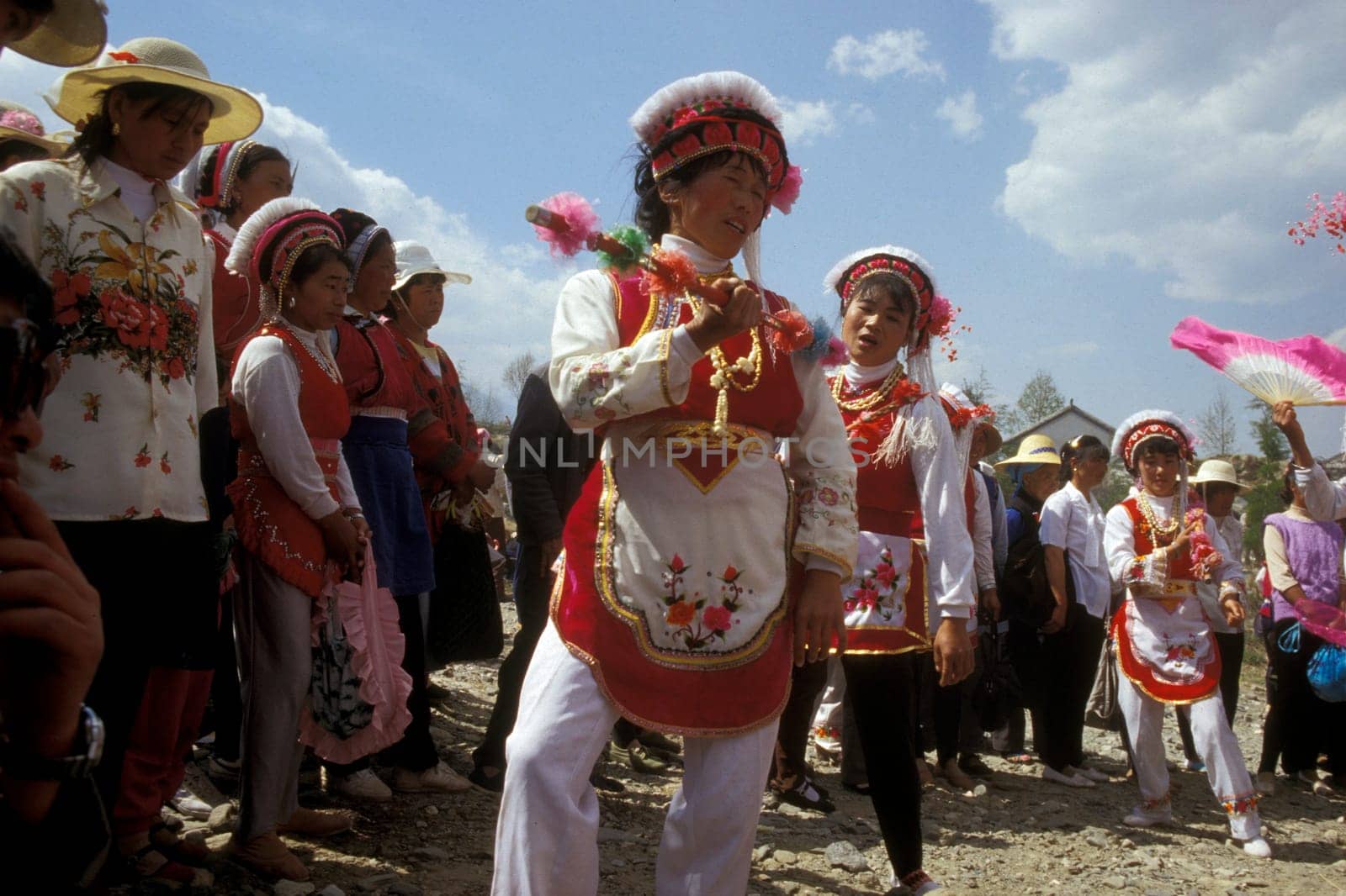traditional dance at the spring and water festival in the town of dali in the province of Yunnan in china in east asia.