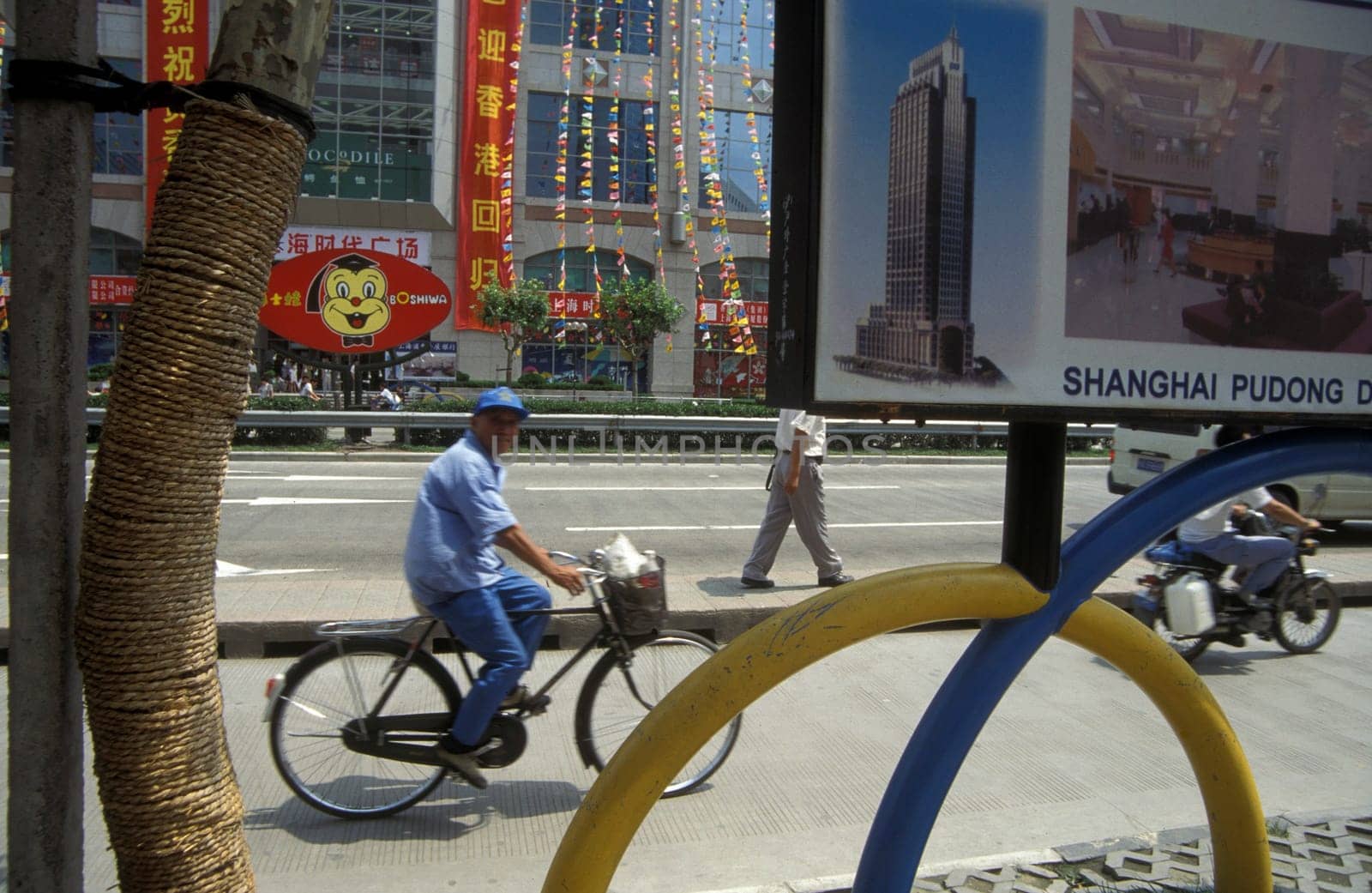the skyline of Pudong in the City of Shanghai in china in east asia.