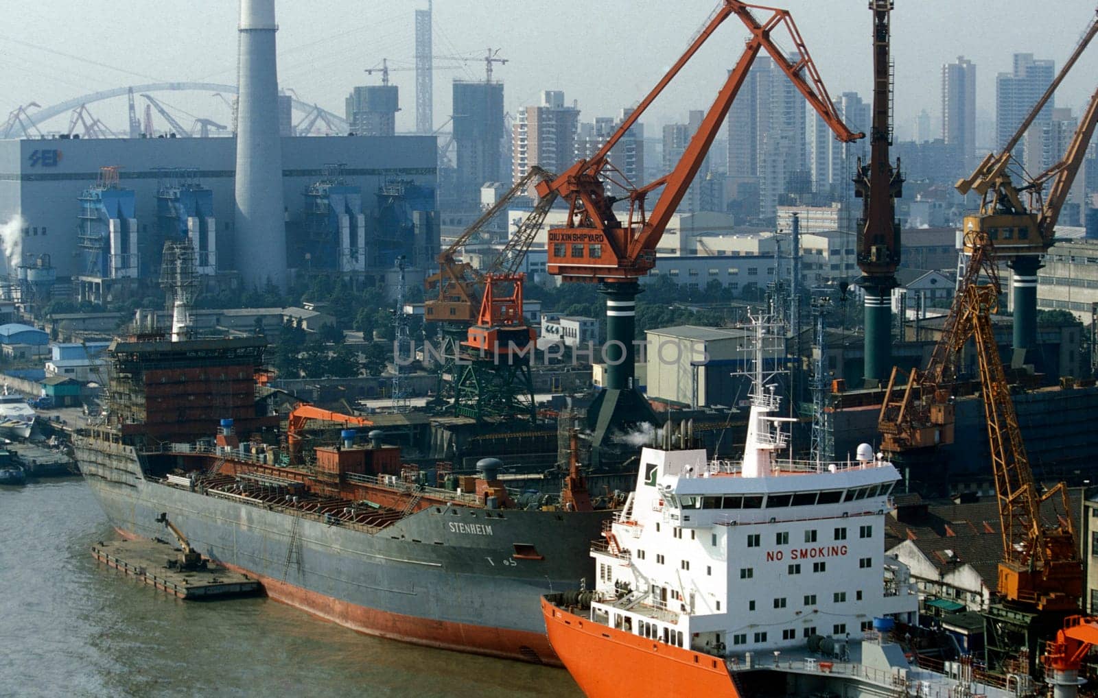 the harbour on the river in the City of Shanghai in china in east asia.