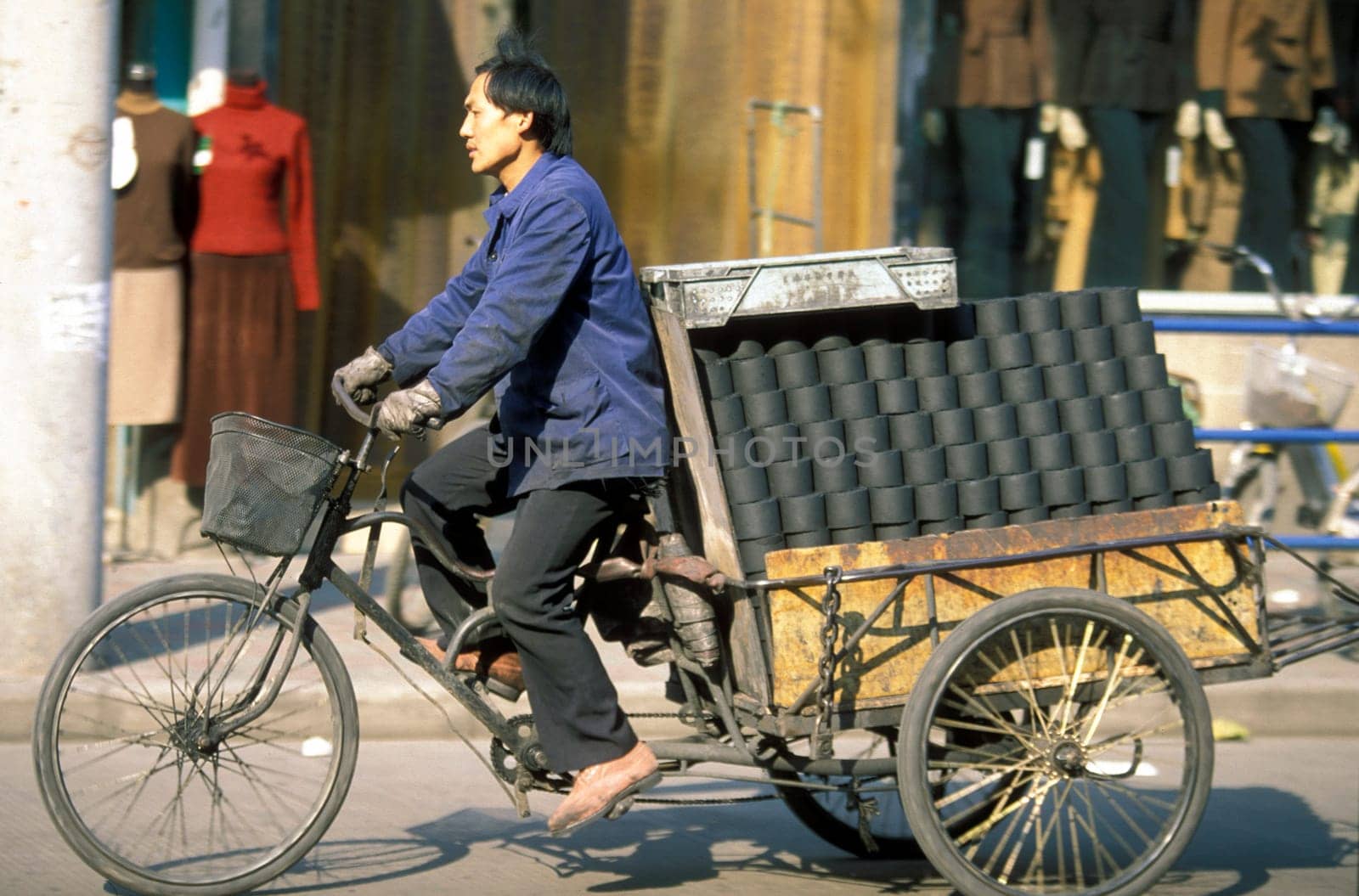 a bicycle transport in the City of Shanghai in china in east asia.