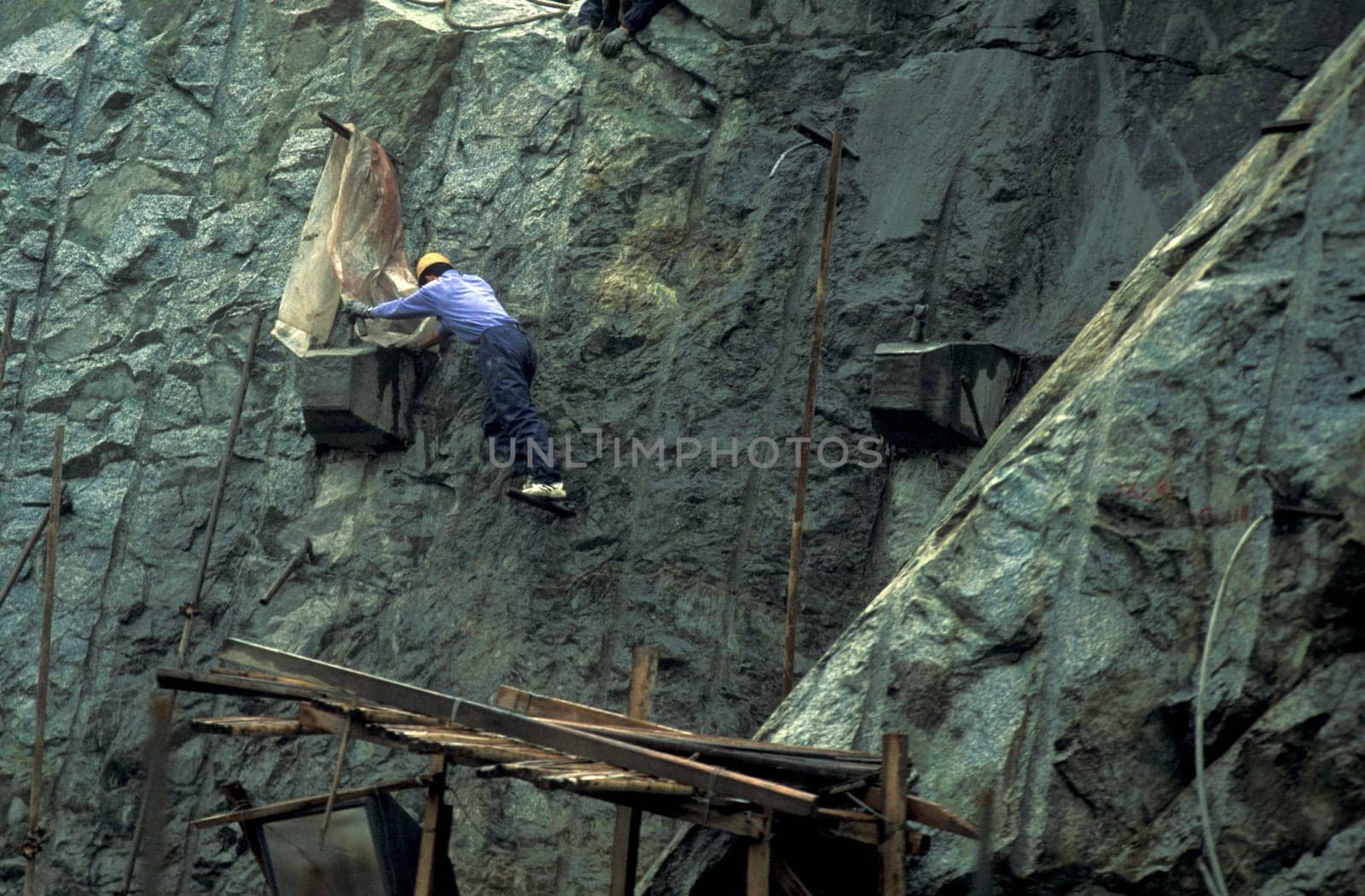 the constructions work at the three gorges dam project on the yangzi river in the province of hubei in china.