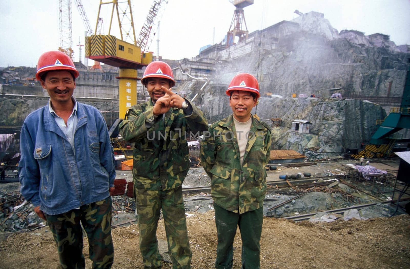 the constructions work at the three gorges dam project on the yangzi river in the province of hubei in china.
