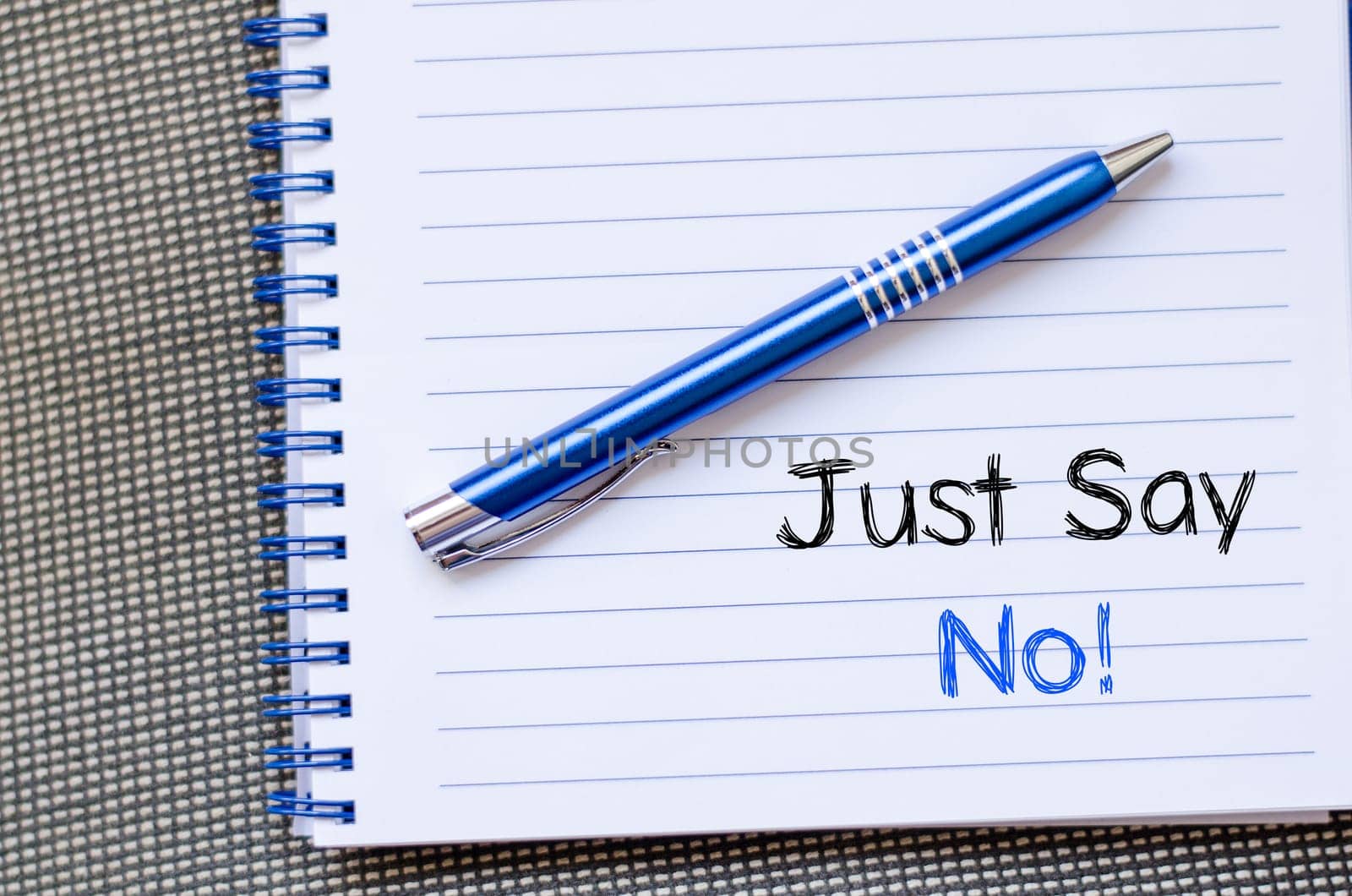 Just say no text concept write on notebook