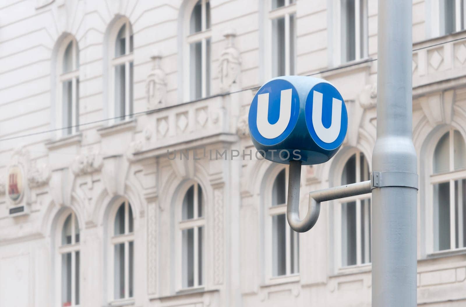 Transportation station in Vienna, Austria. Sign of  u bahn transport system. Europe travel.