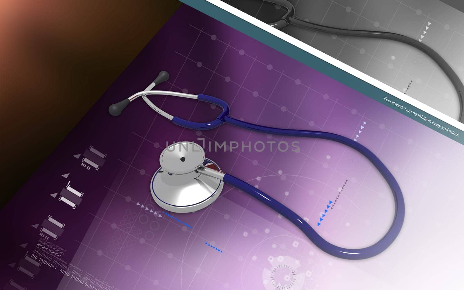 Digital illustration of stethoscope in colour background