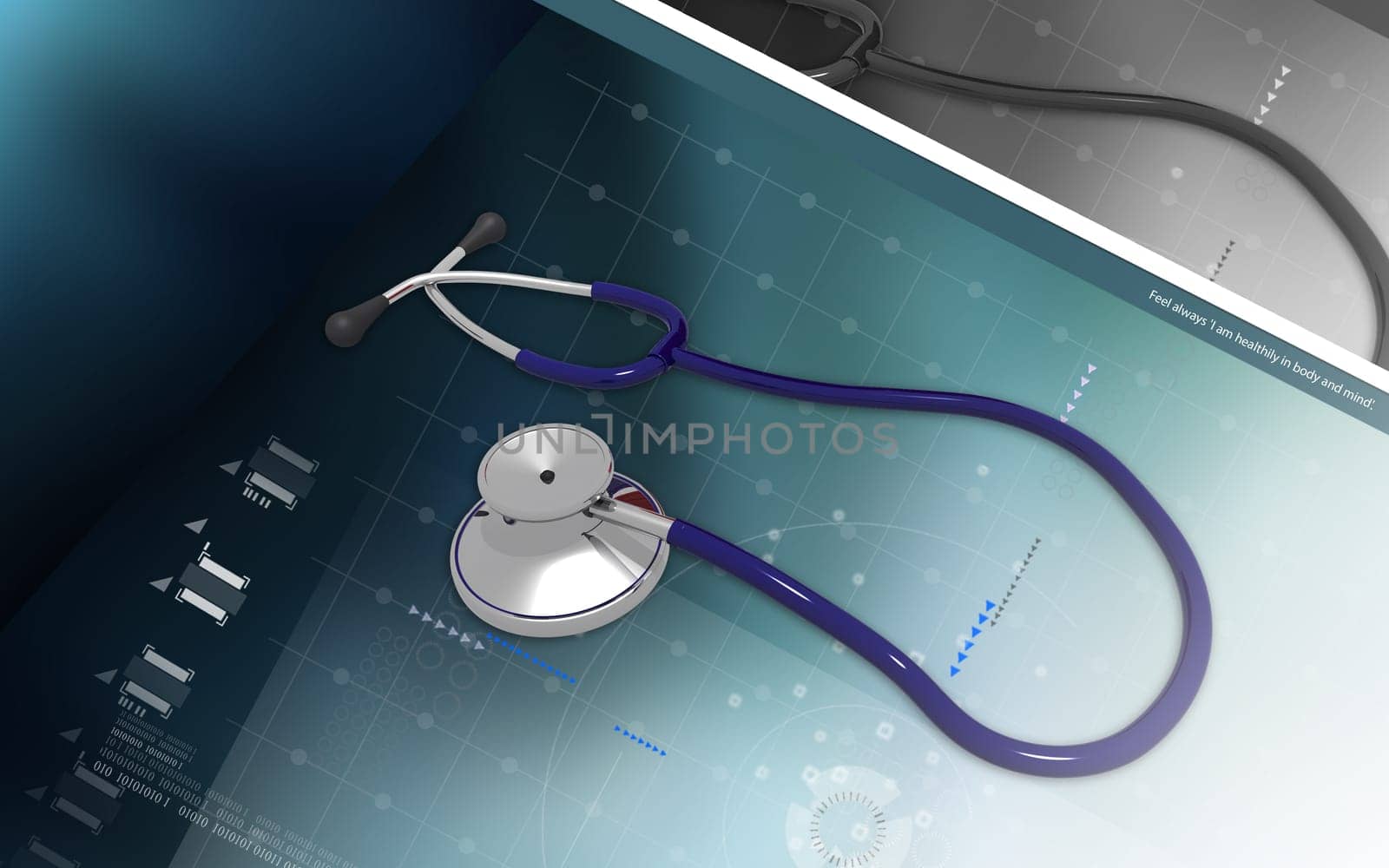 Digital illustration of stethoscope in colour background