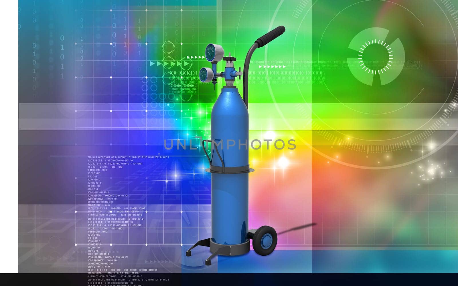 Digital illustration of oxygen cylinder in colour background