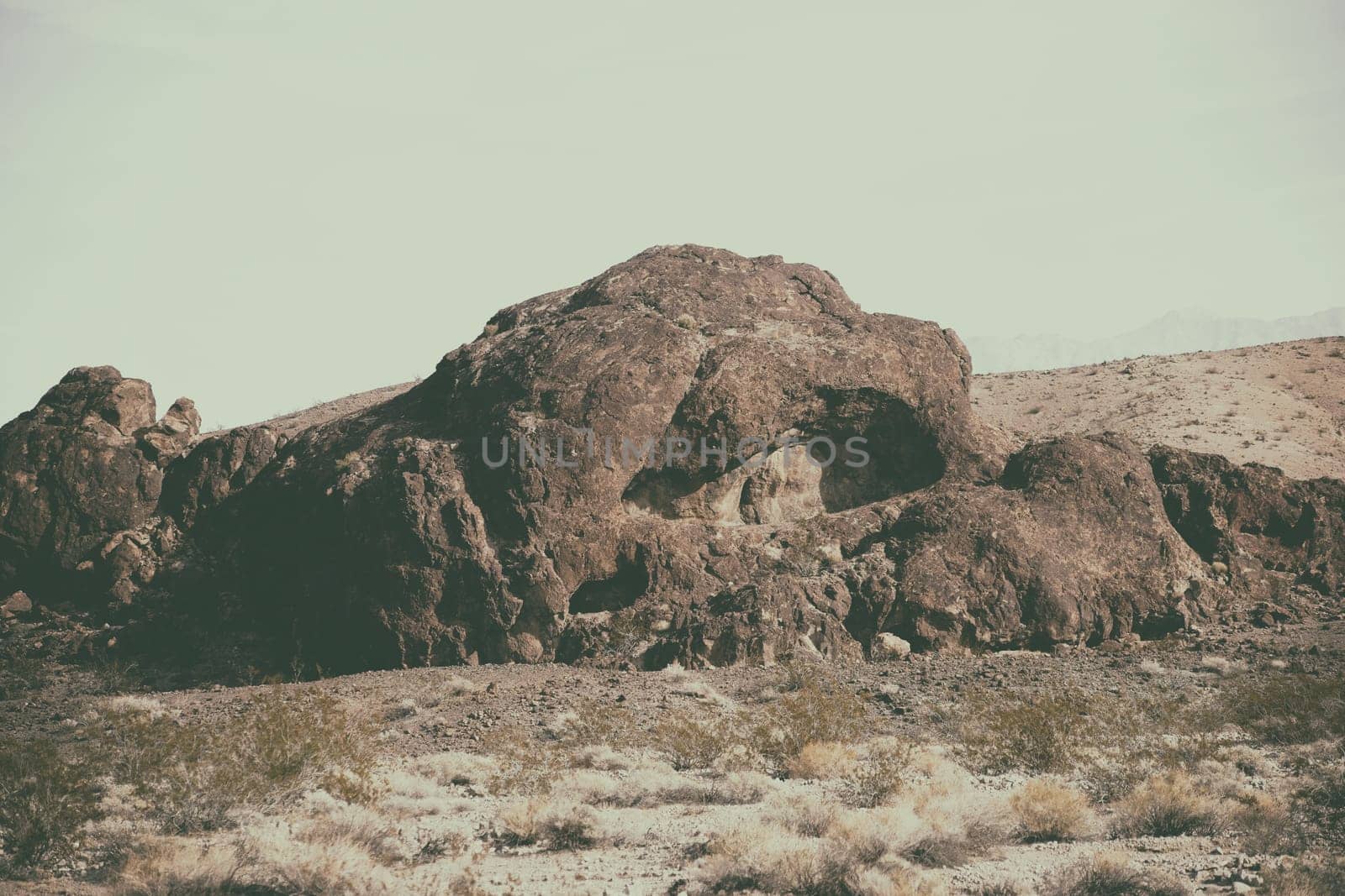 A striking rock formation in the Mojave Desert on the way to Death Valley.