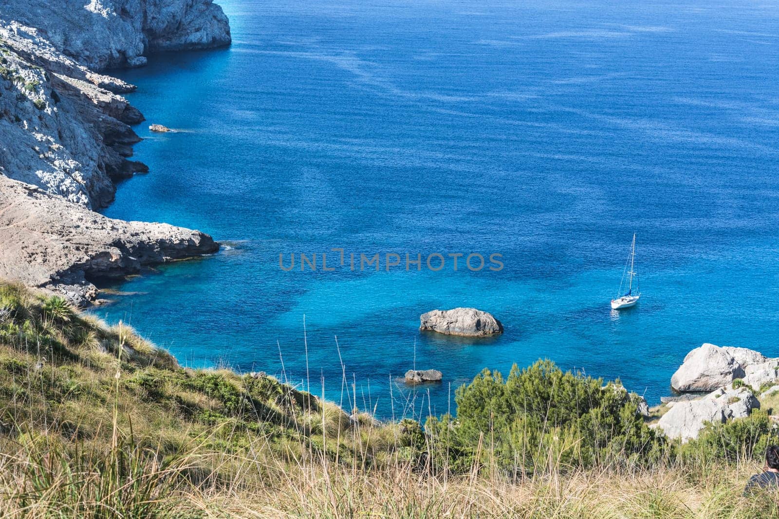 Sailboat in a beautiful sea book in Mallorca Spain..