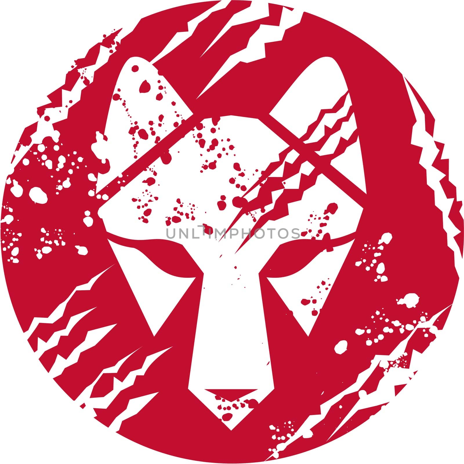 Illustration of a wolf head set inside circle done in retro style.