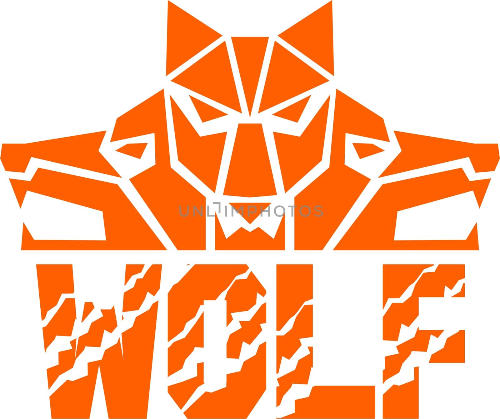 Illustration of a pack of wolf heads viewed from front set on isolated white background with the text word Wolf done in retro style.