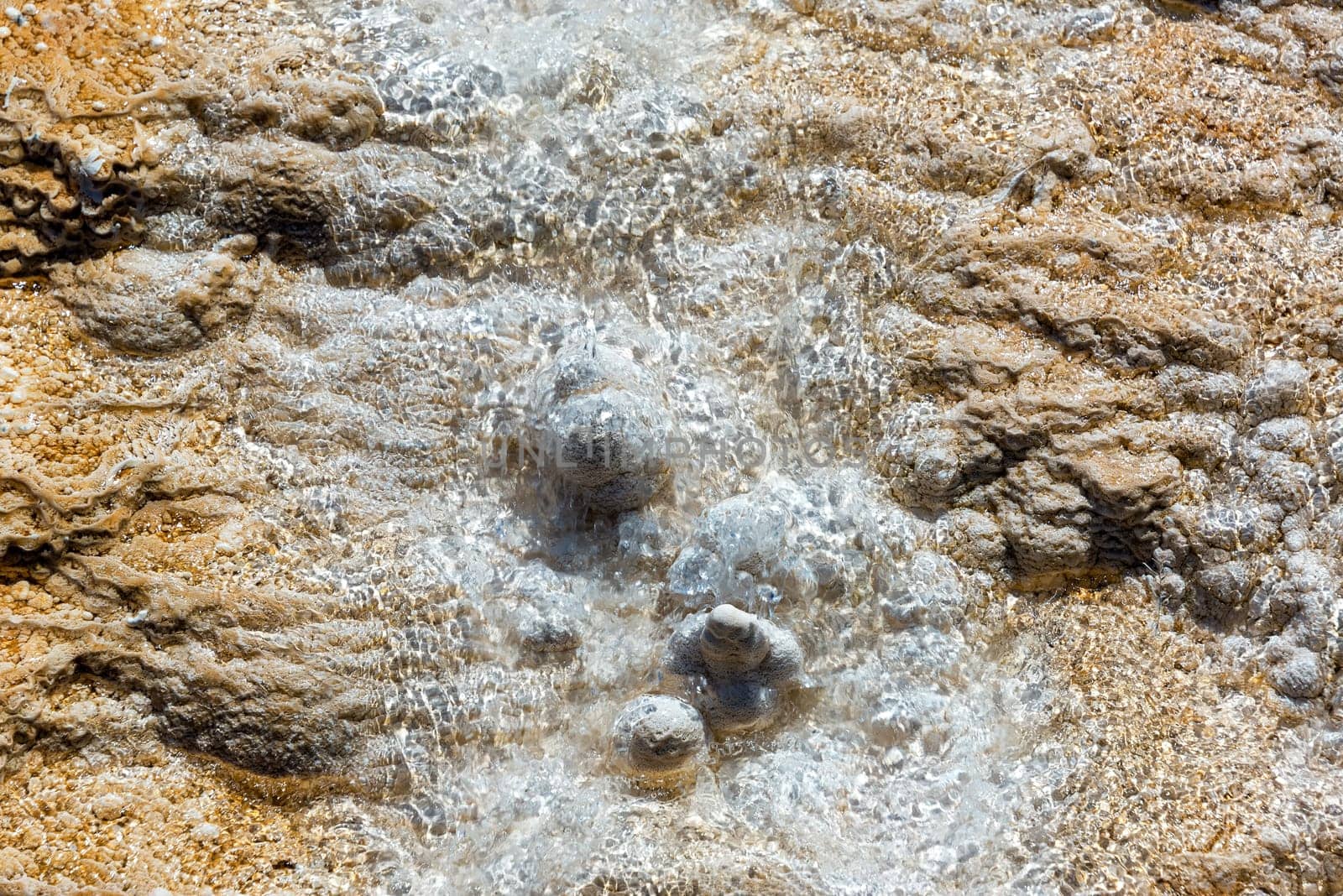 Extremely closeup view of terrace at Mammoth Hot Springs in Yellowstone National Park