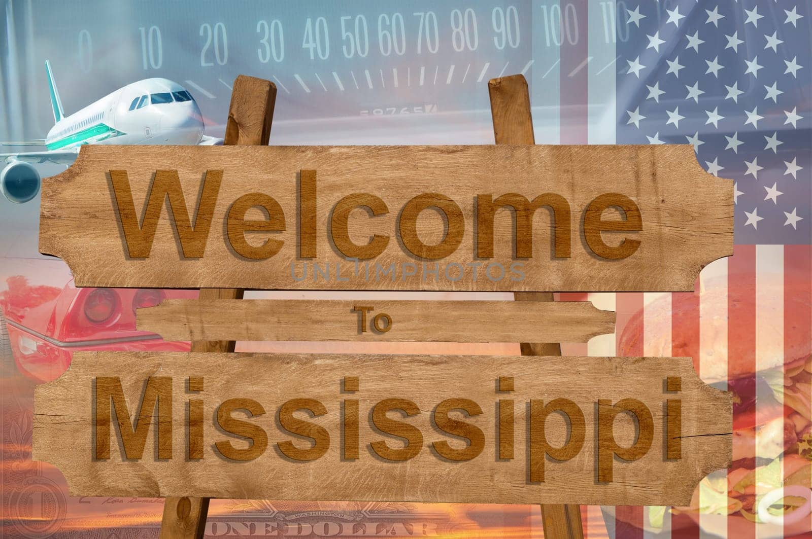 welcome to mississippi state in the united states sign on wood,travell theme