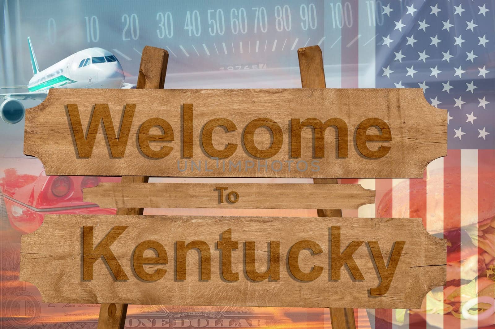 welcome to kentucky state in the united states sign on wood,travell theme