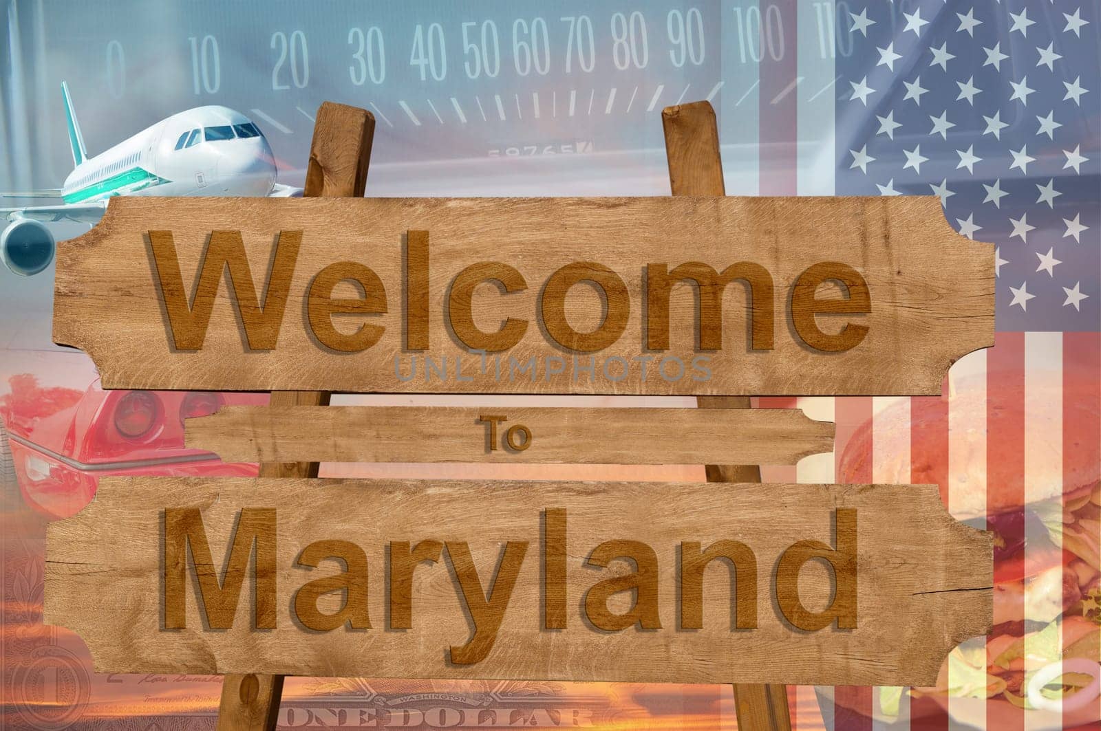 welcome to the state of maryland in the united states sign on wood,travell theme