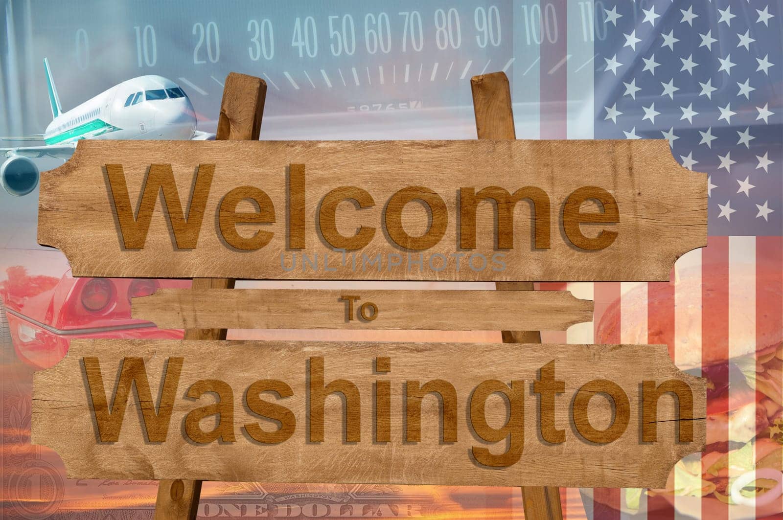 welcome to washington state in the united states sign on wood,travell theme