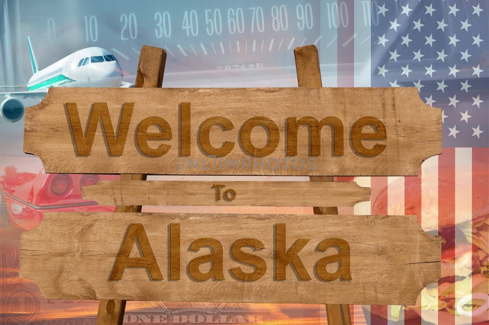 welcome to alaska in the united states sign in wood,travell theme