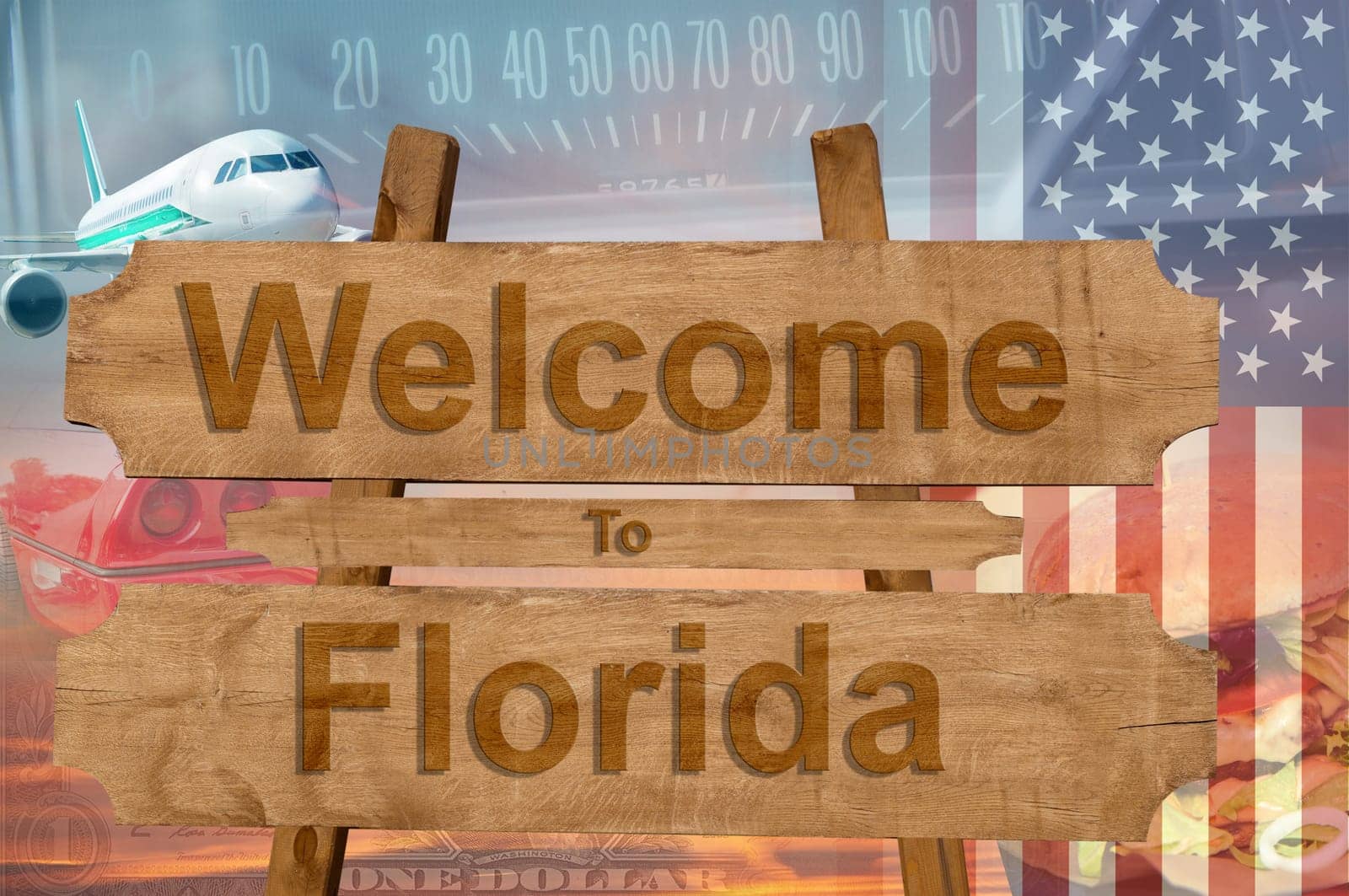 welcome to florida in the united states sign on wood,travell theme