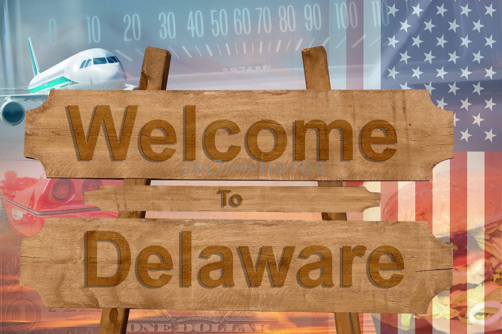 welcome to delaware in the united states sign on wood,travell theme