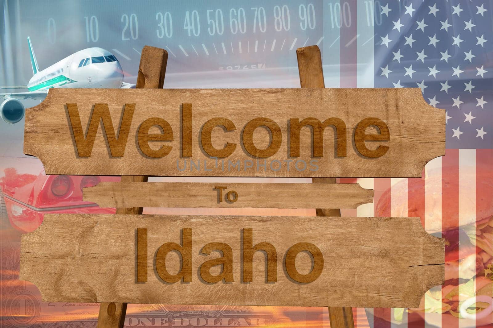 welcome to idaho state in the united states sign on wood,travell theme