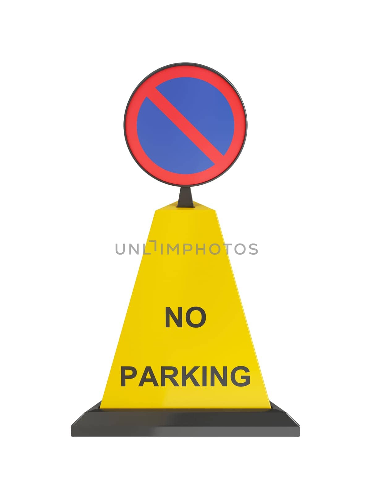 Yellow no parking cone isolated on white background