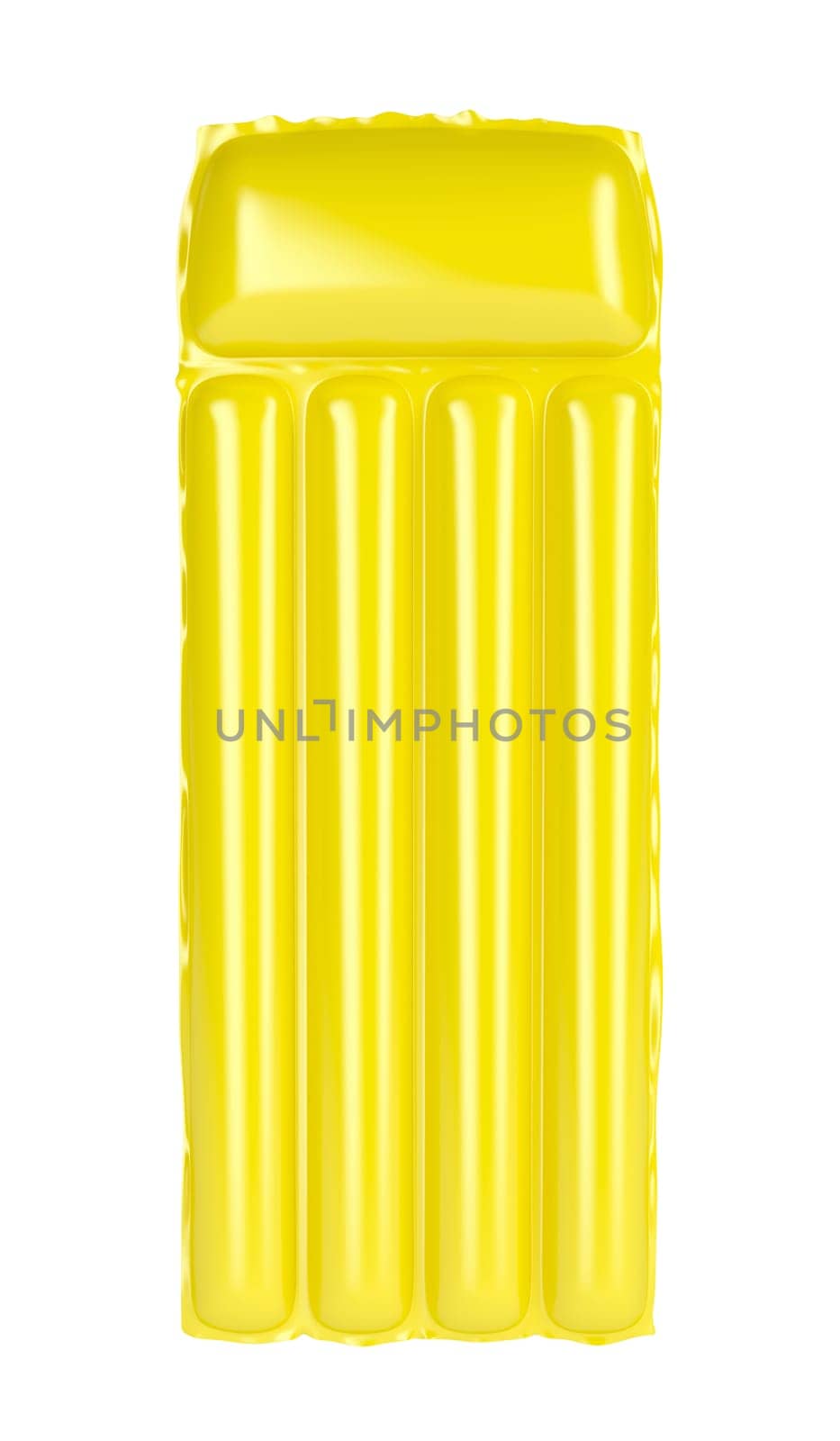 Yellow inflatable beach mattress, isolated on white background
