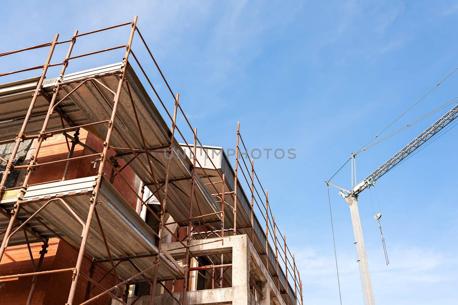 Construction scaffolding of a building under renovation.