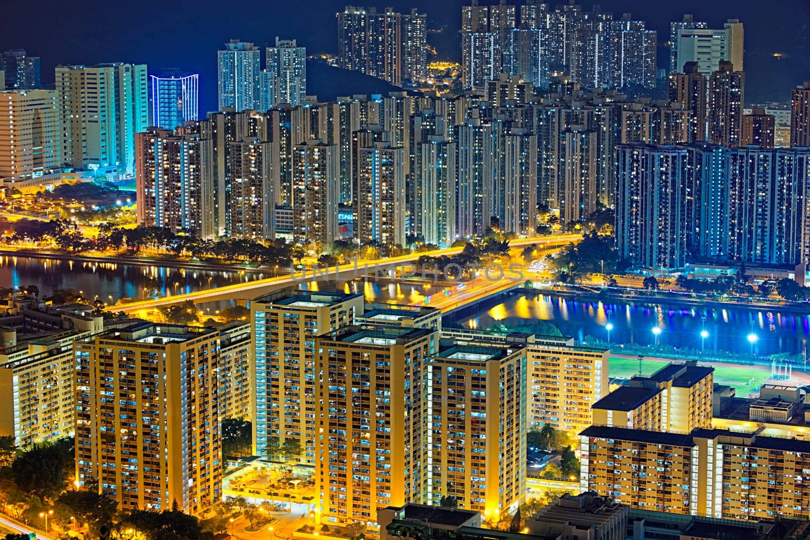 Residential building in Hong Kong at night