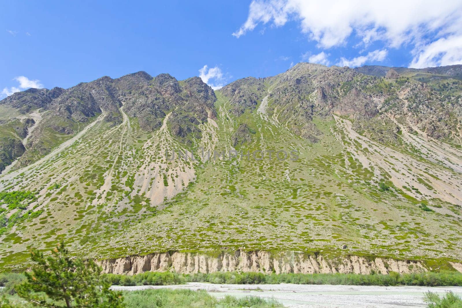 Summer landscape with Russian Caucasus green mountains
