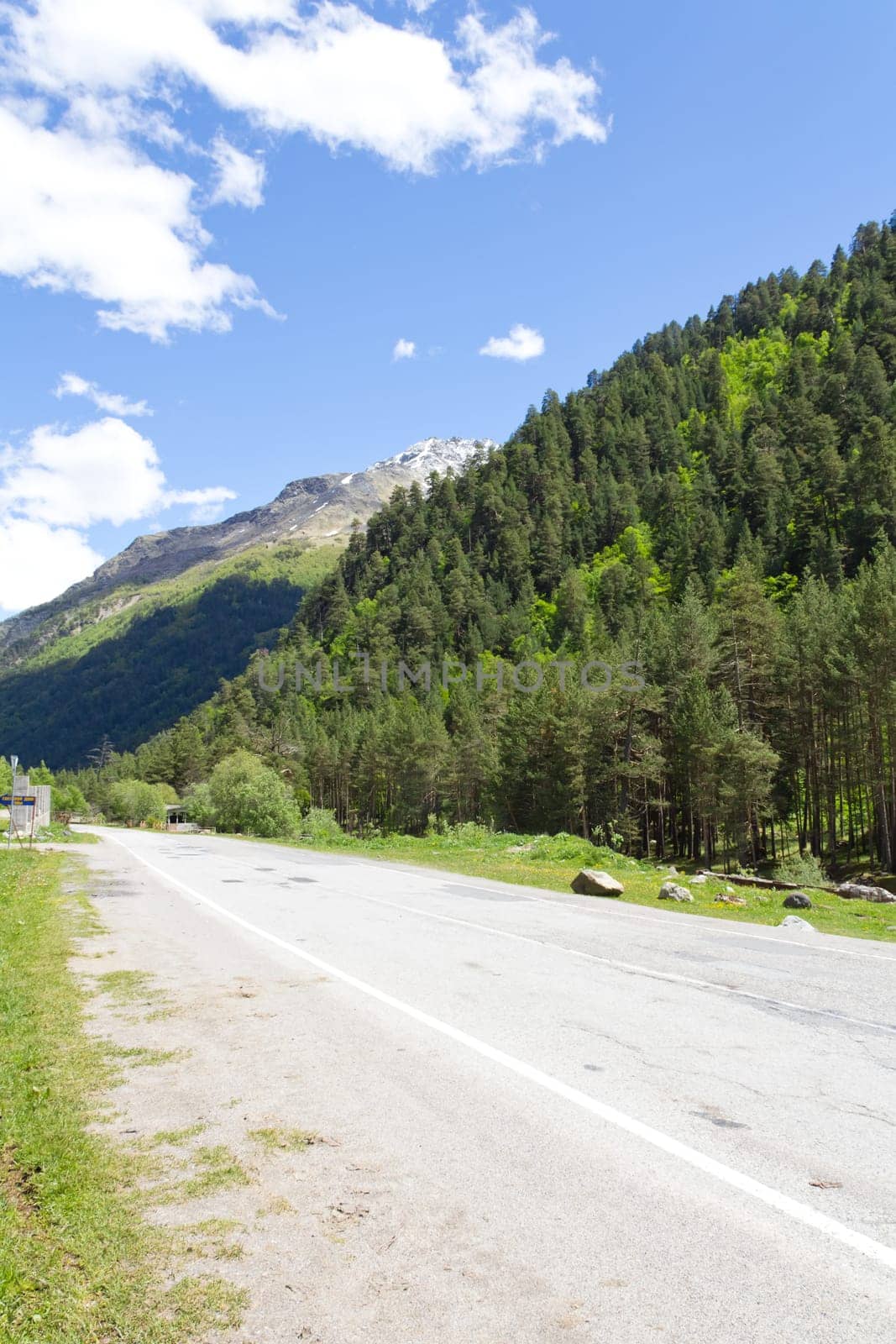 Summer landscape with Russian Caucasus green mountains