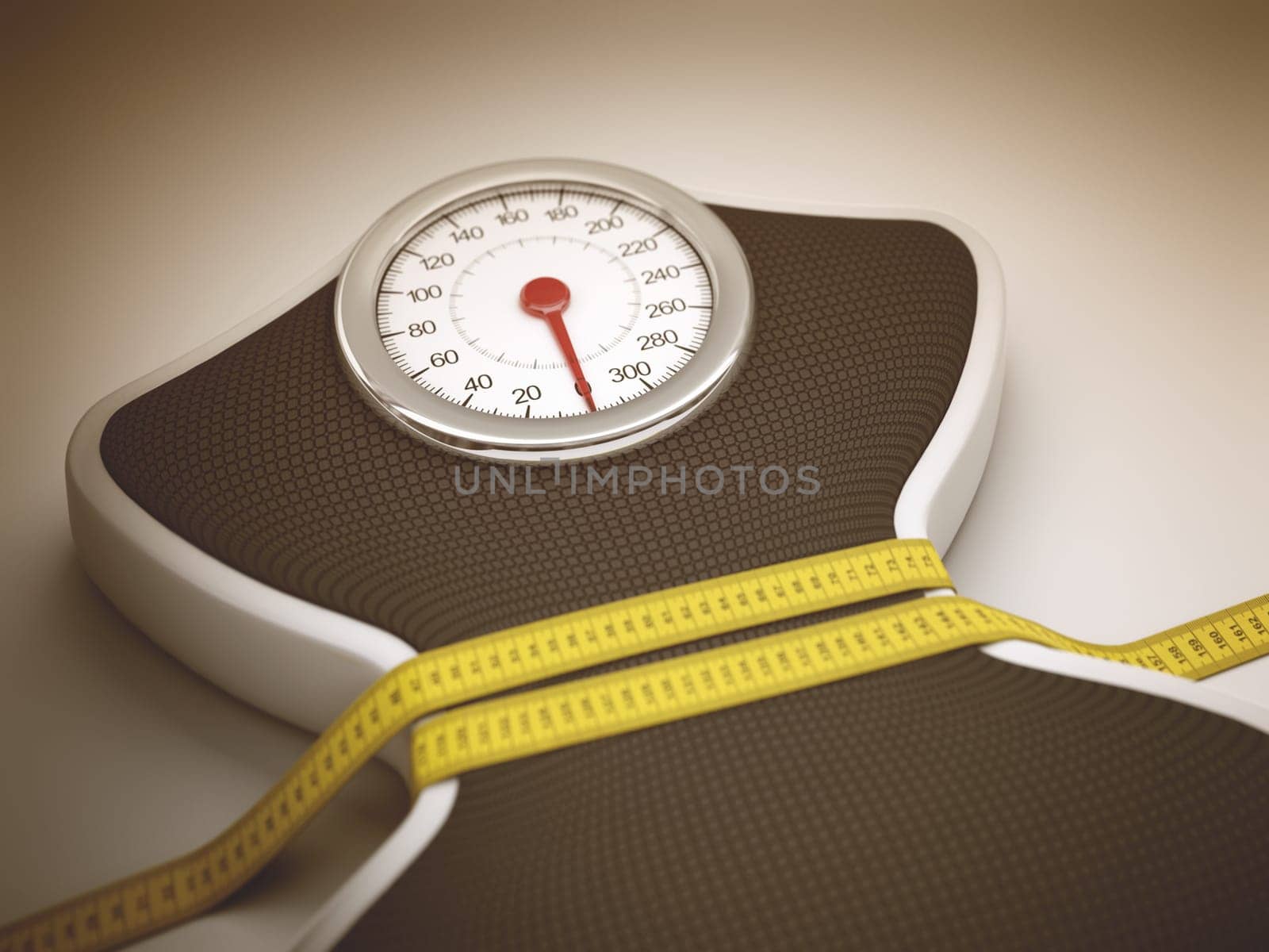 Tape measure around the balance decreasing its measures.