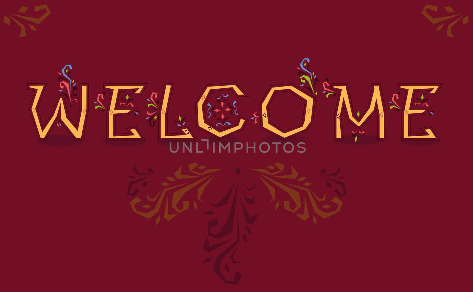 Inscription Welcome. Artistic font. Delicate letters with floral decor. Illustration