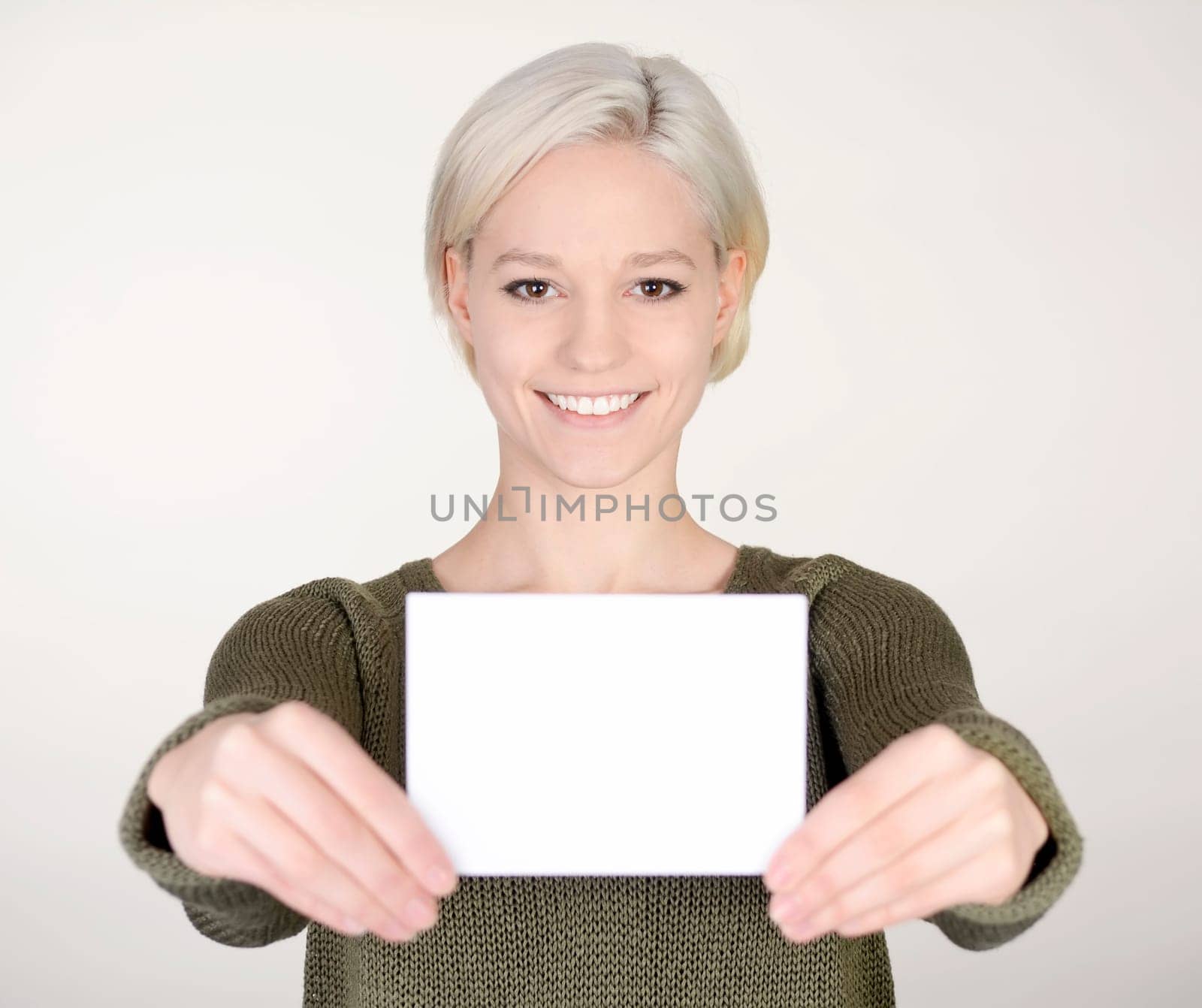 Woman with business card