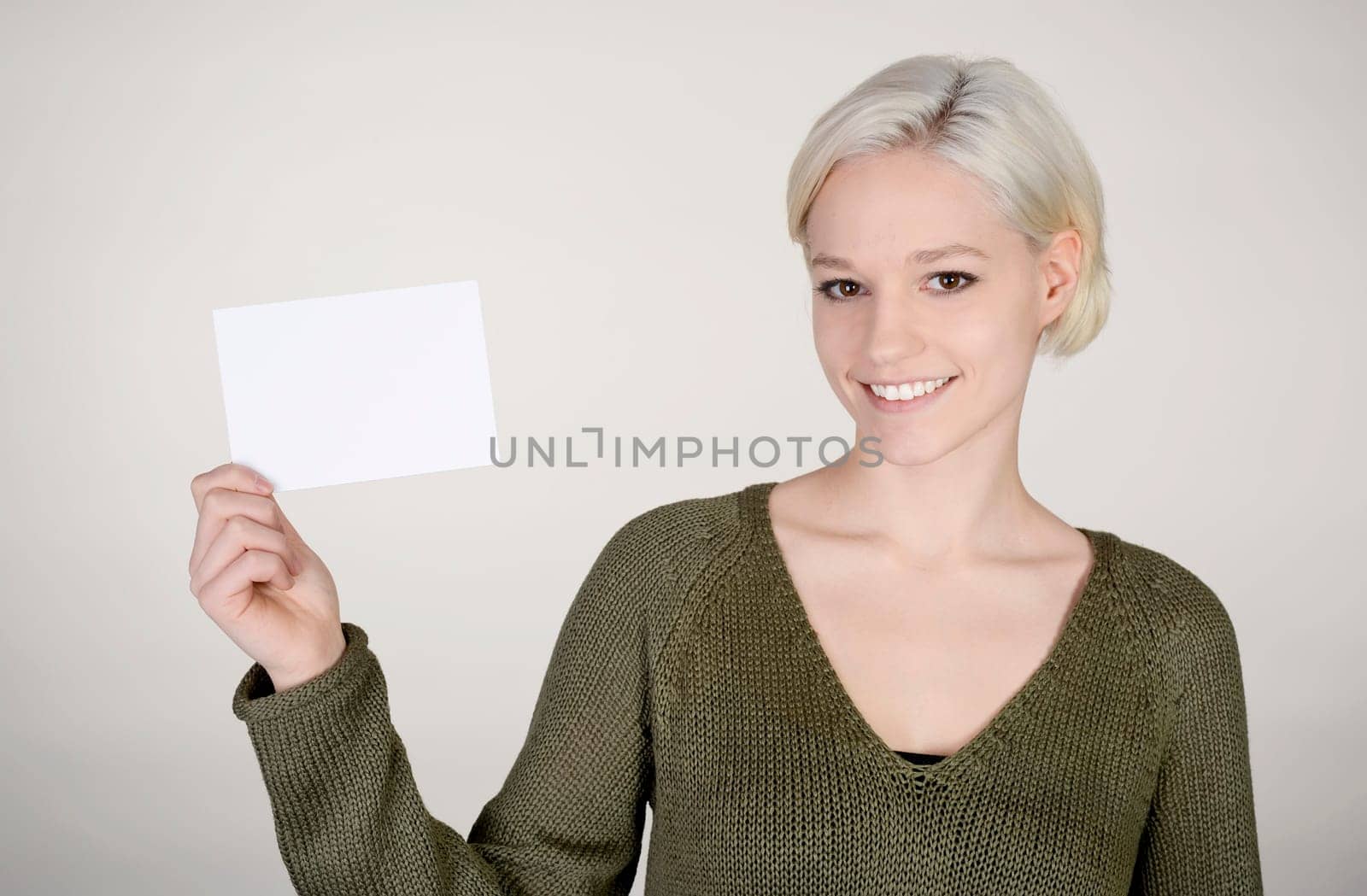 Woman with business card