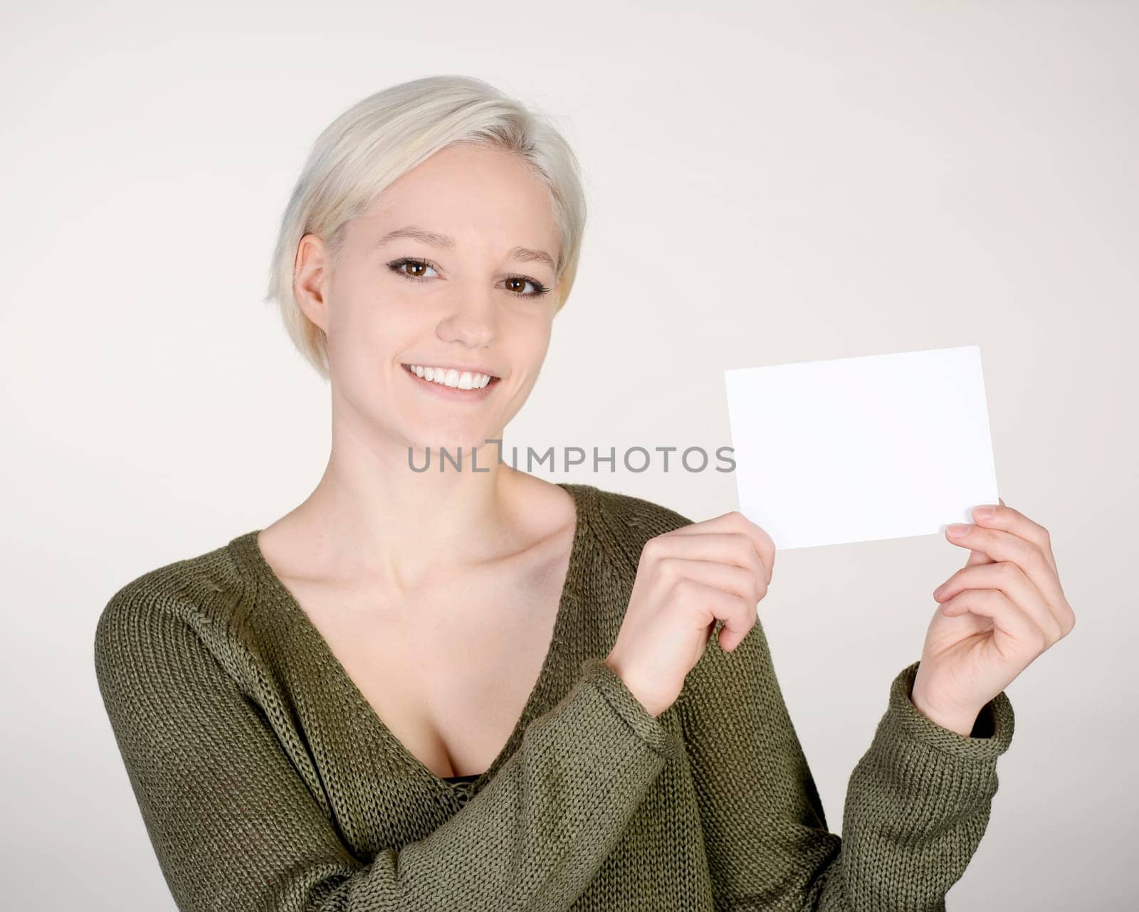 Woman with business card
