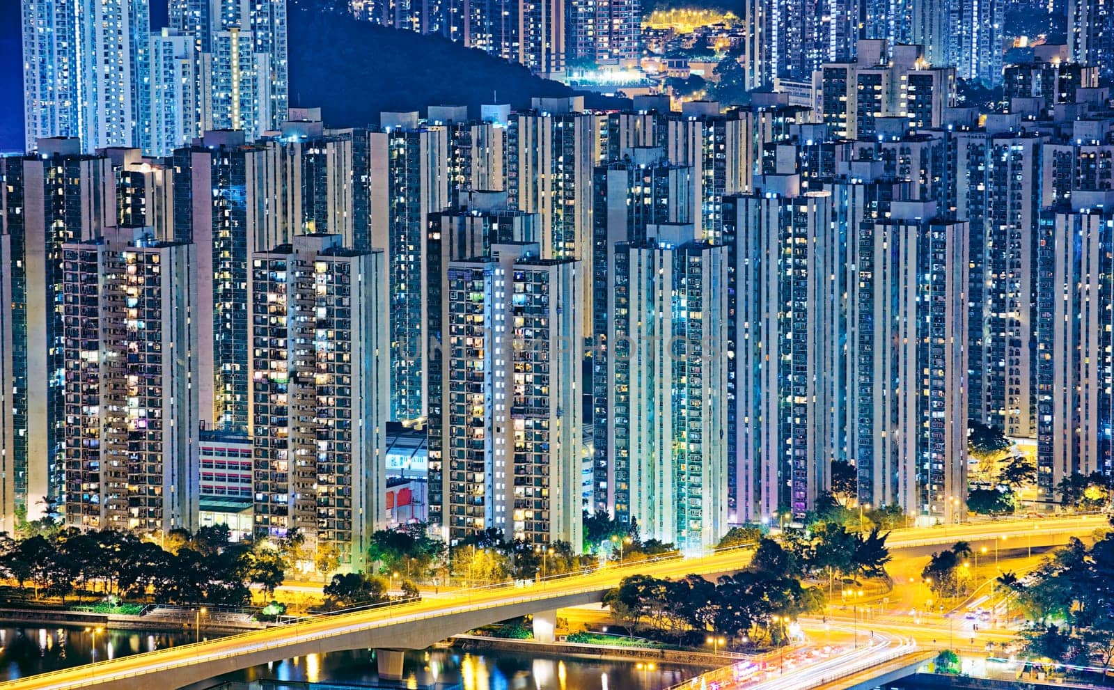 Hong Kong Public living downtown at night