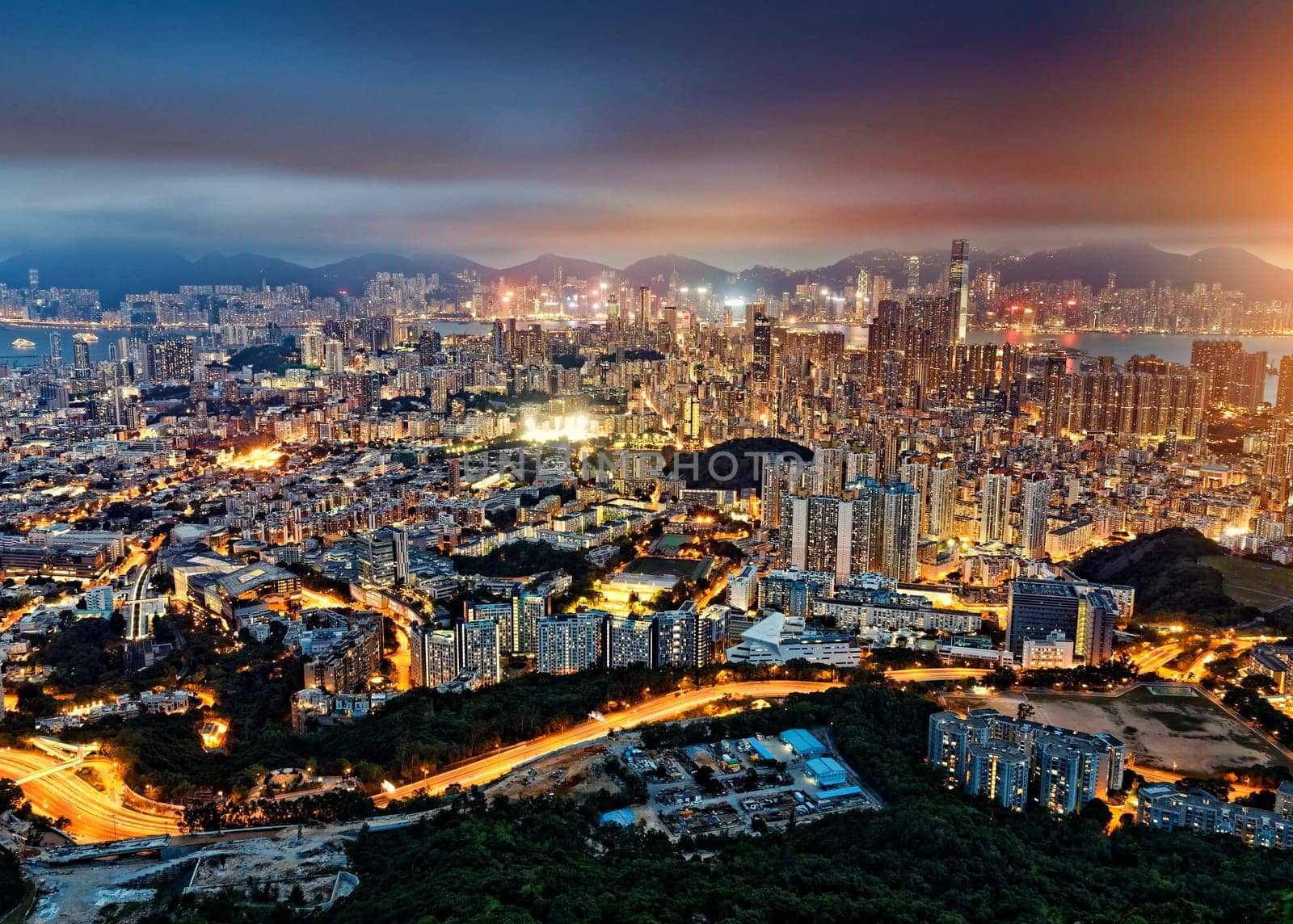 Residential building in Hong Kong at night
