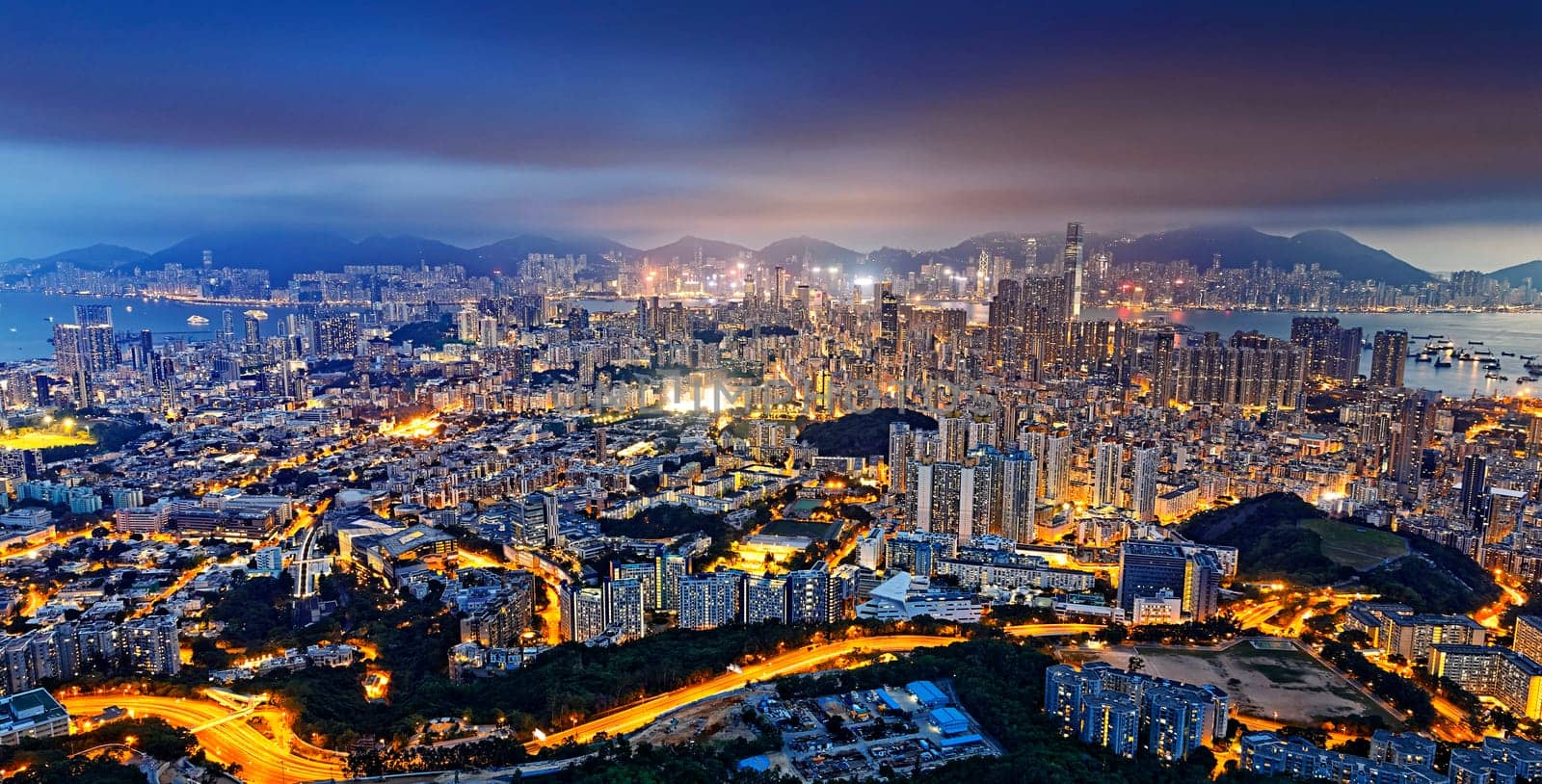 Residential building in Hong Kong at night